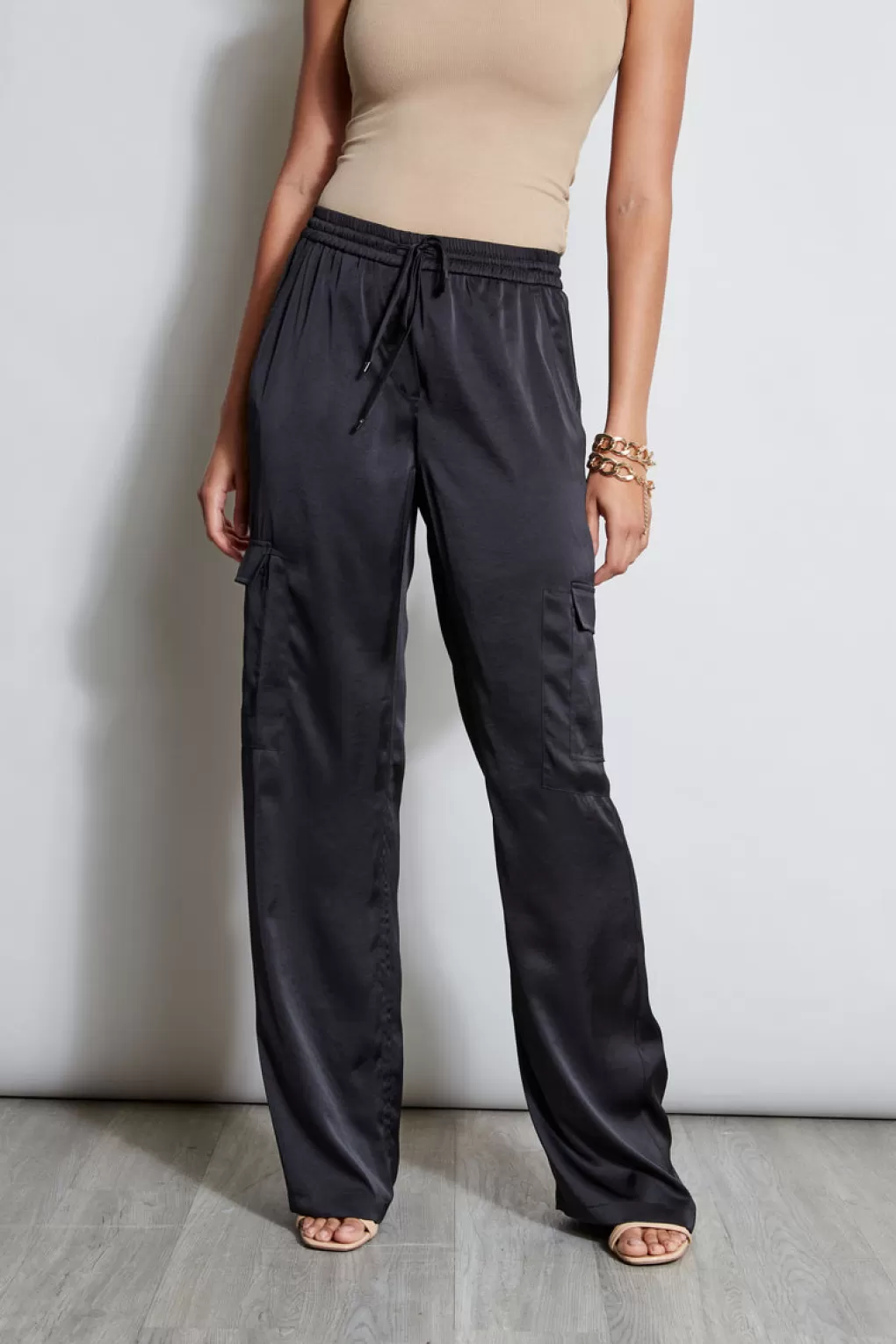 Online Elie Tahari Relaxed Satin Cargo Pant BLACK