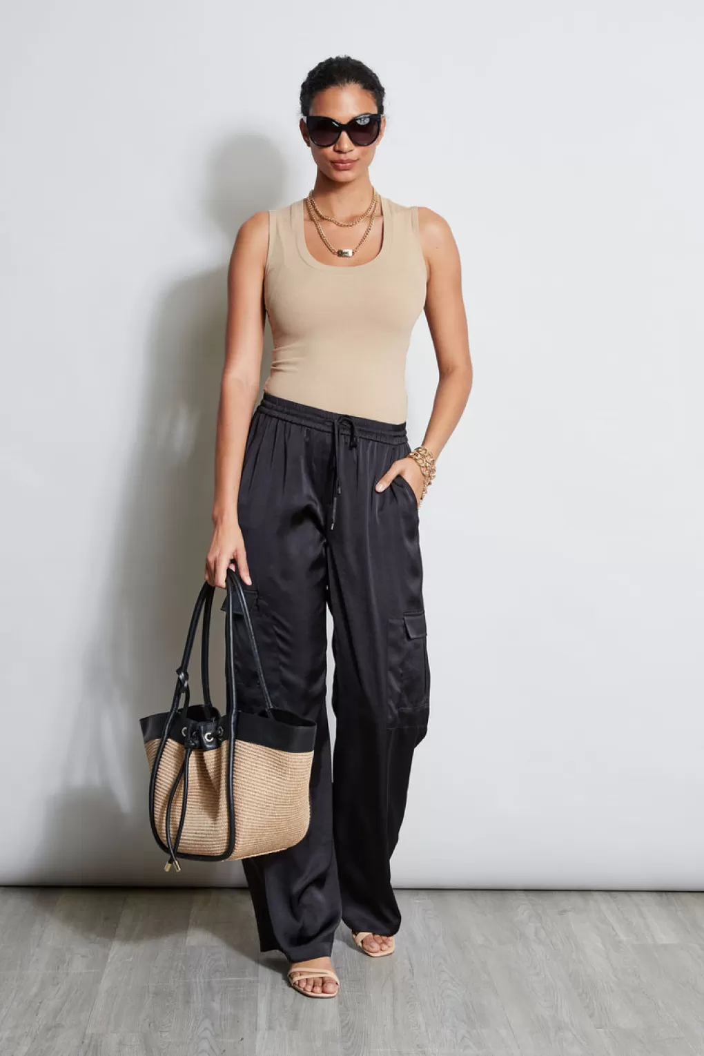 Online Elie Tahari Relaxed Satin Cargo Pant BLACK