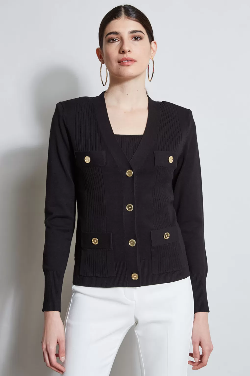 Online Elie Tahari Rib Button Sweater BLACK