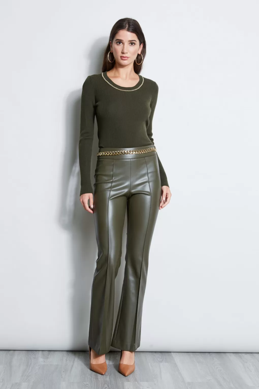 Shop Elie Tahari Rib Chain Detail Sweater OLIVE