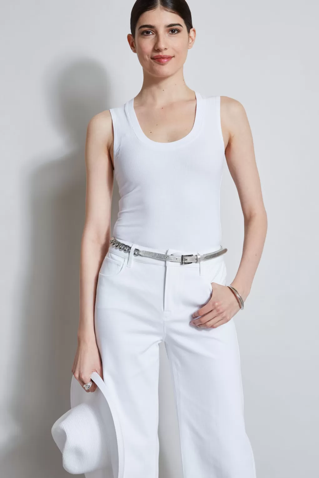 Cheap Elie Tahari Rib Knit Scoop Tank Top WHITE