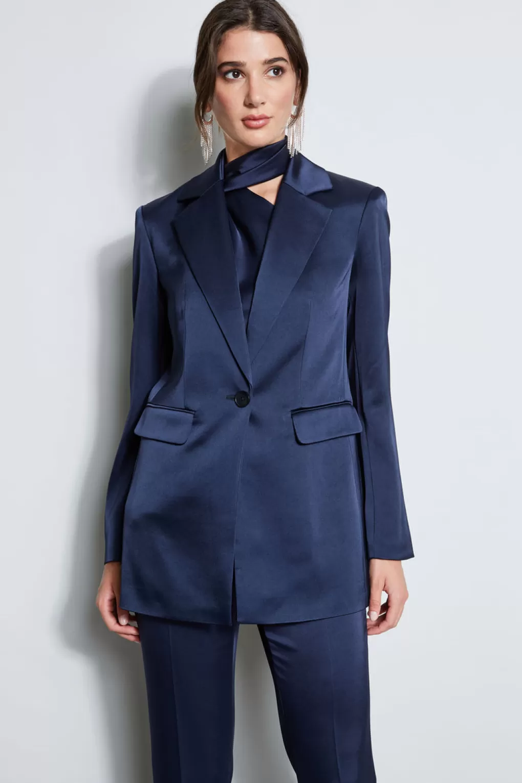 Cheap Elie Tahari Satin Boyfriend Blazer MIDNIGHT