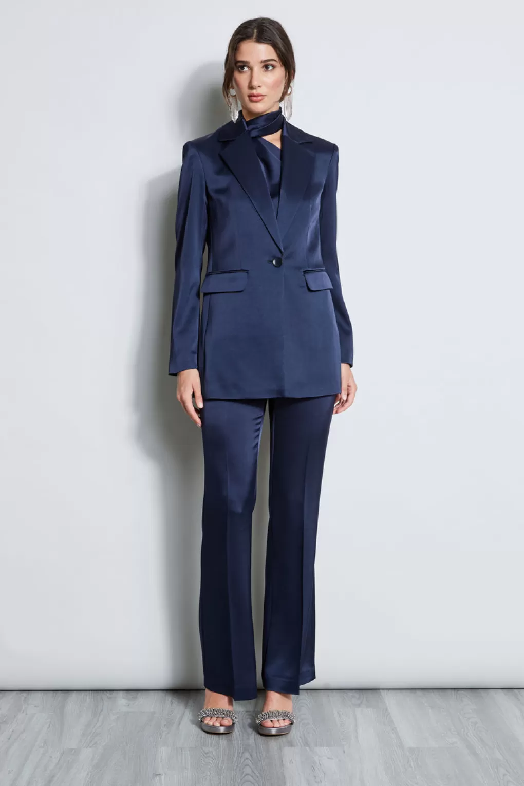 Cheap Elie Tahari Satin Boyfriend Blazer MIDNIGHT