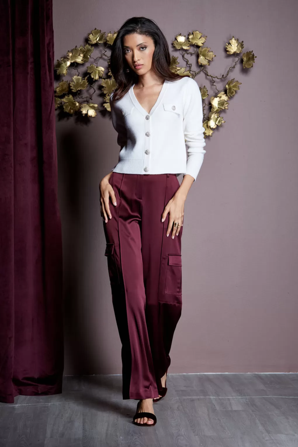 Hot Elie Tahari Satin Cargo Pant CORDOVAN