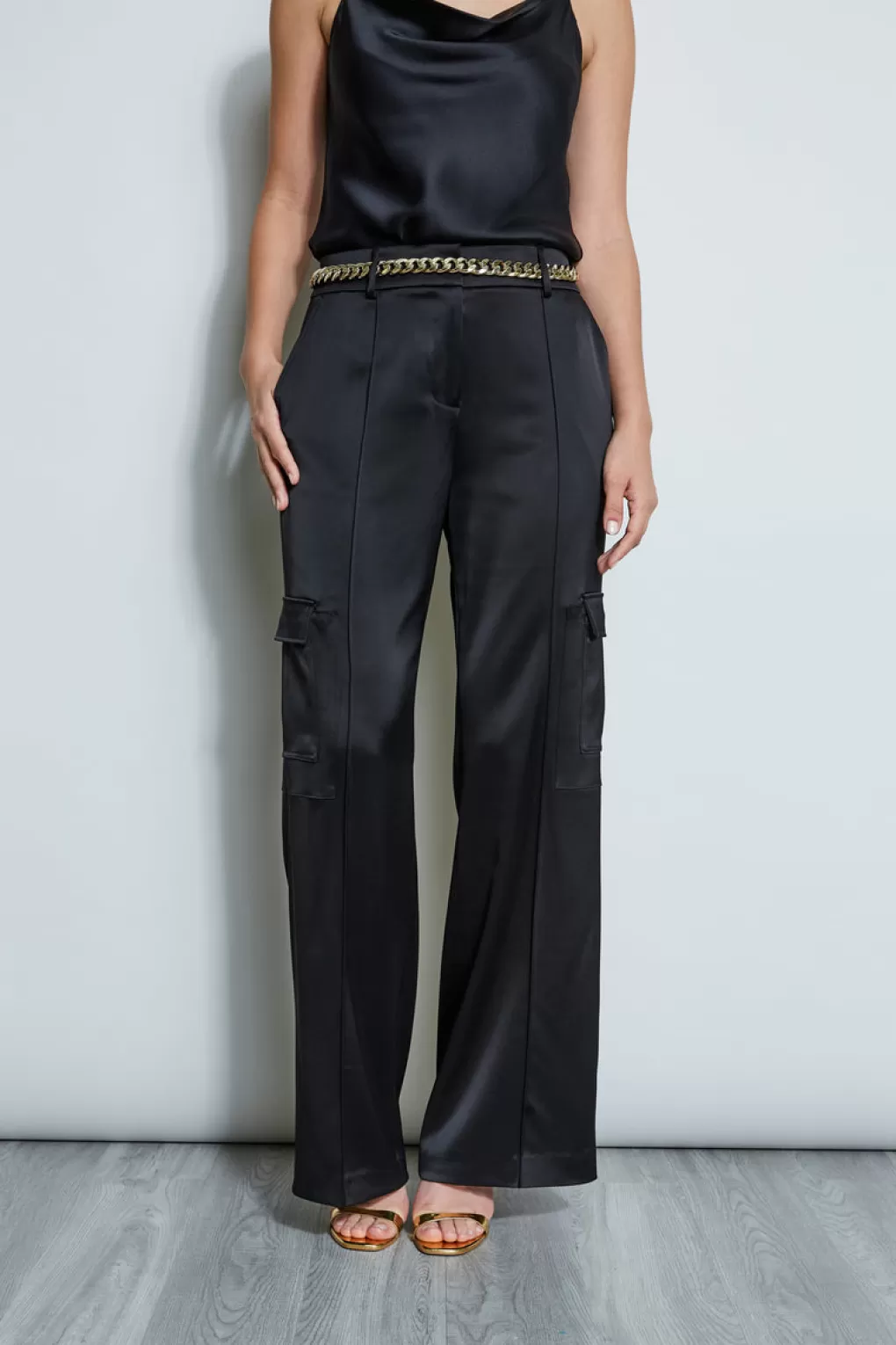 Cheap Elie Tahari Satin Cargo Pant BLACK