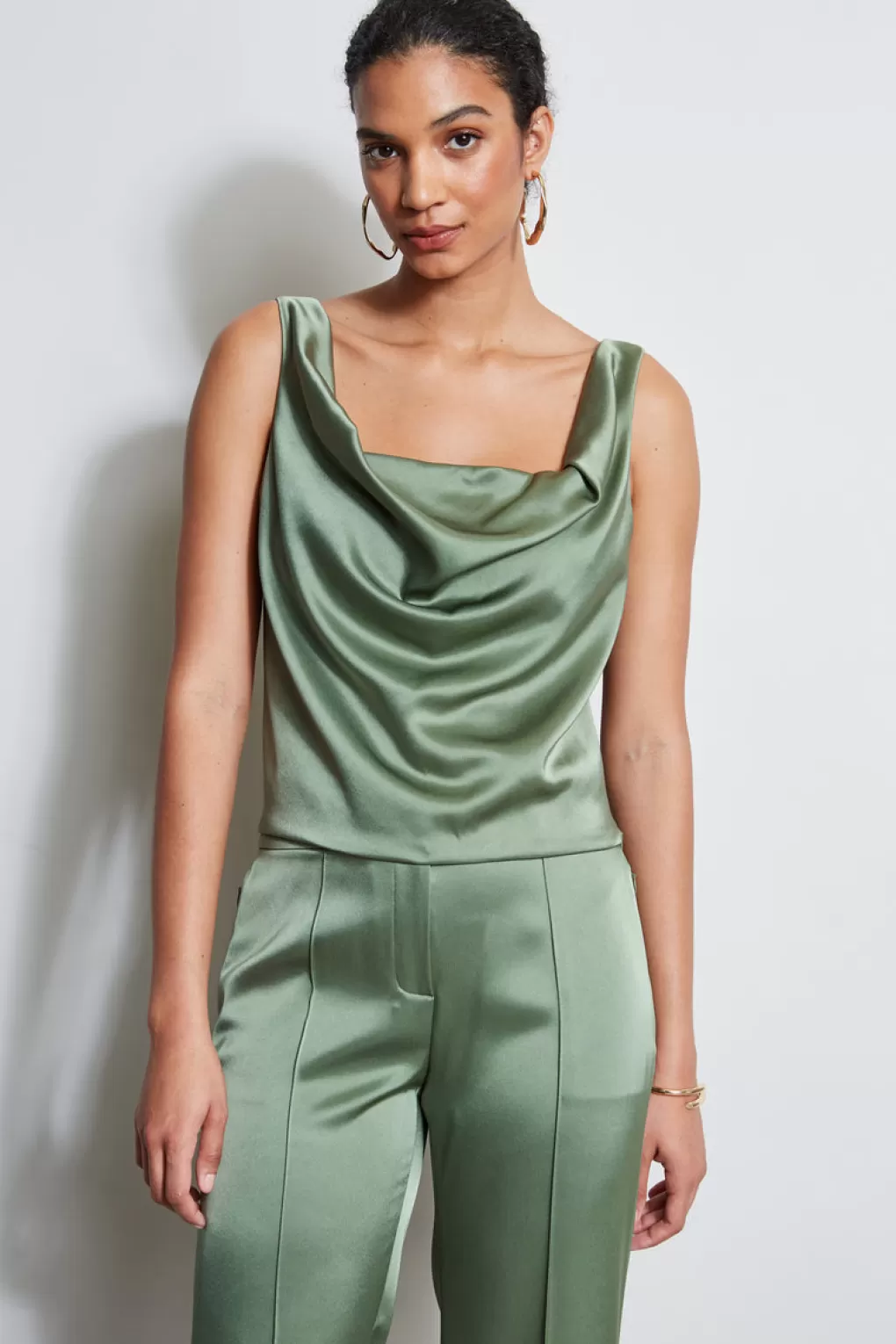 Shop Elie Tahari Satin Cowl Cami TUSCAN OLIVE