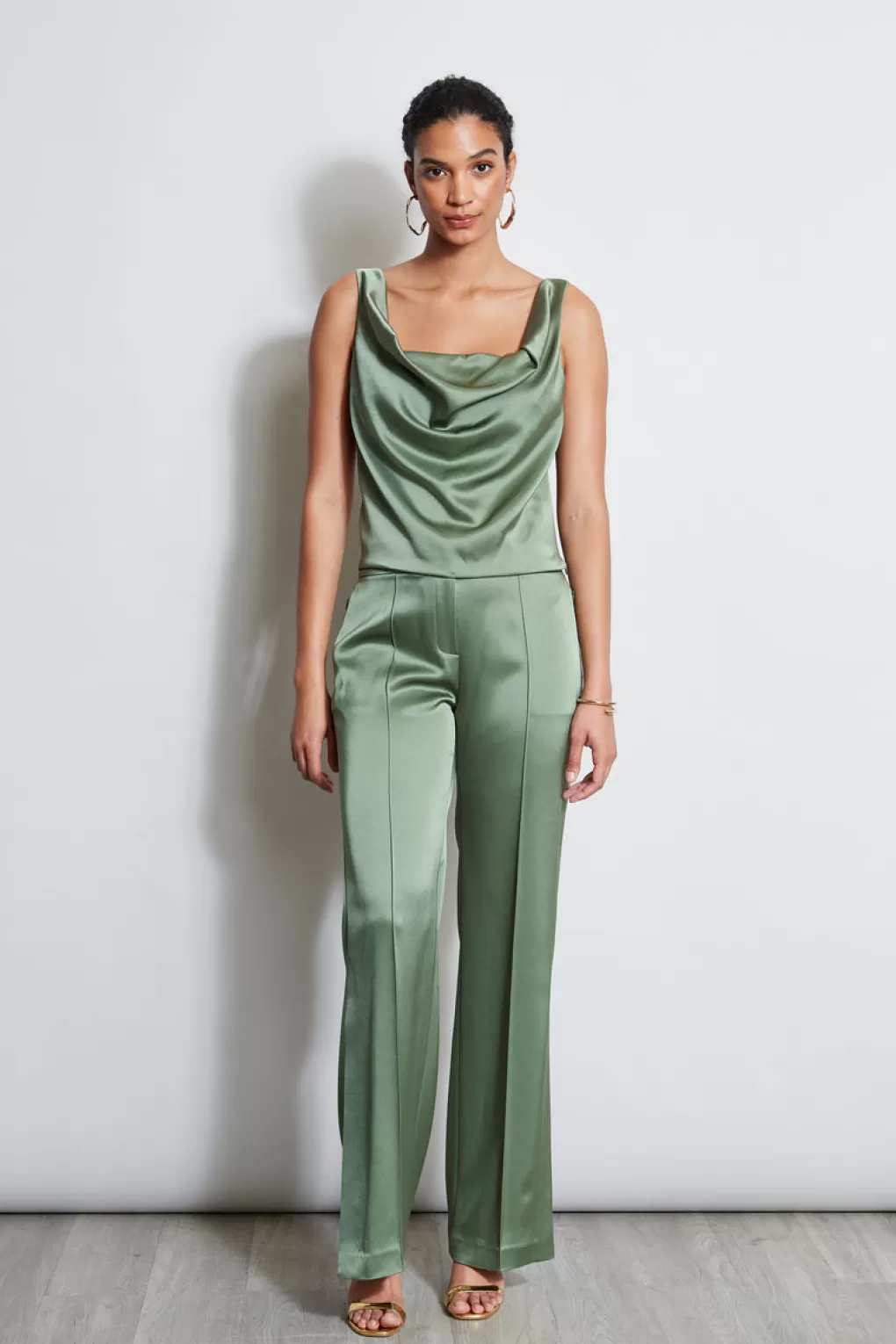 Shop Elie Tahari Satin Cowl Cami TUSCAN OLIVE