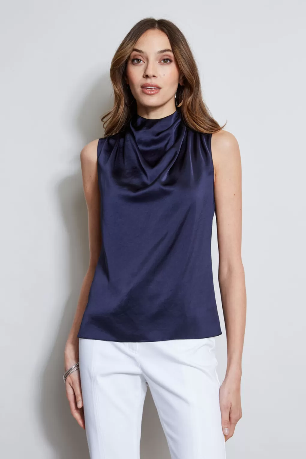 Hot Elie Tahari Satin Draped Neck Top STARGAZER