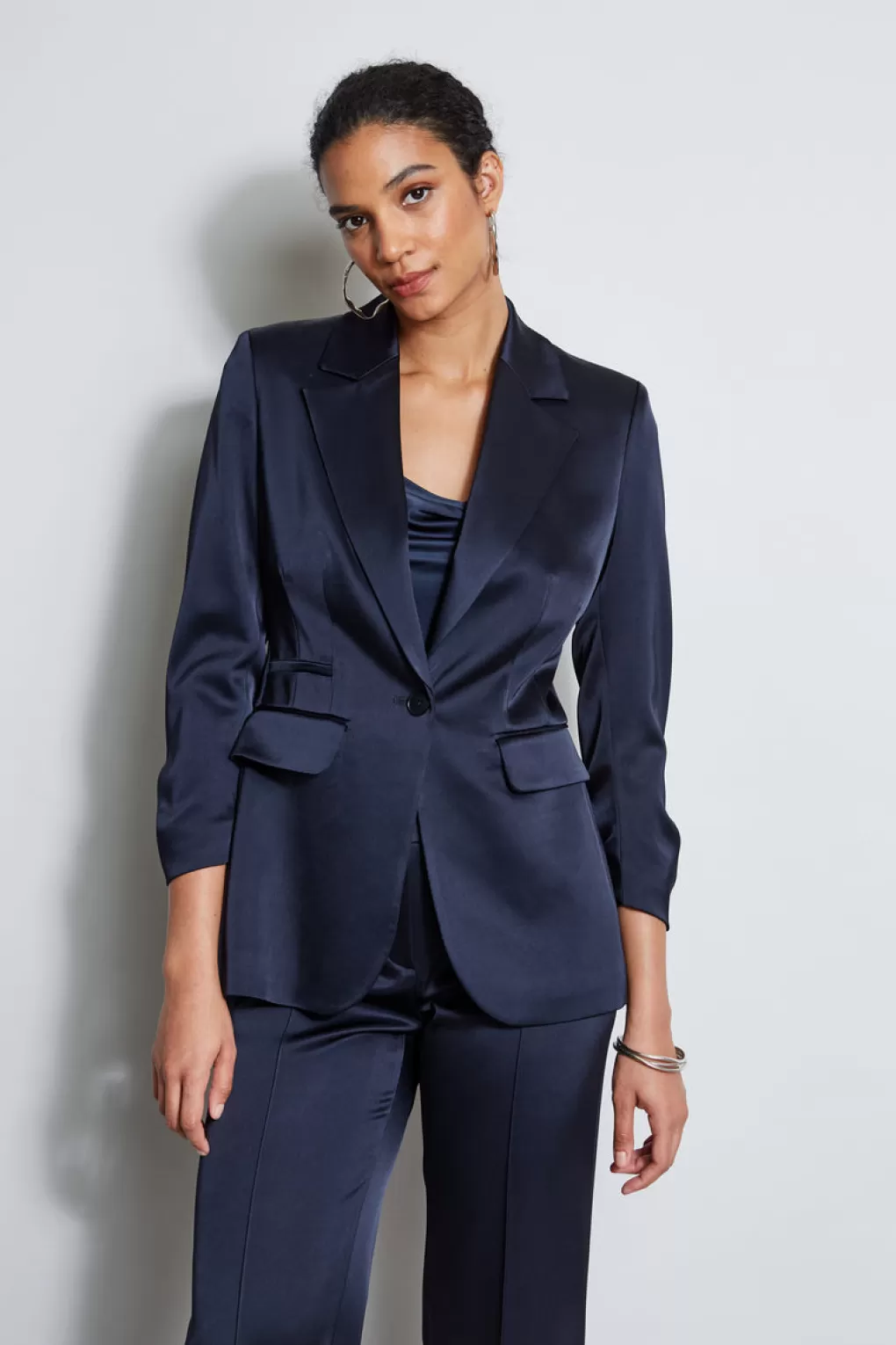 Cheap Elie Tahari Satin Ruched Sleeve Blazer STARGAZER