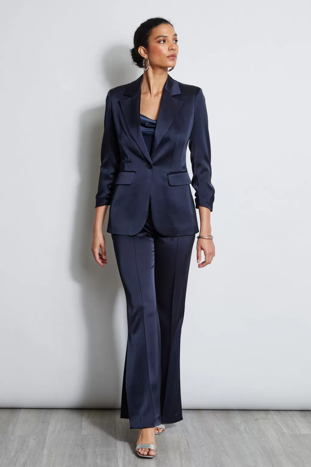 Cheap Elie Tahari Satin Ruched Sleeve Blazer STARGAZER