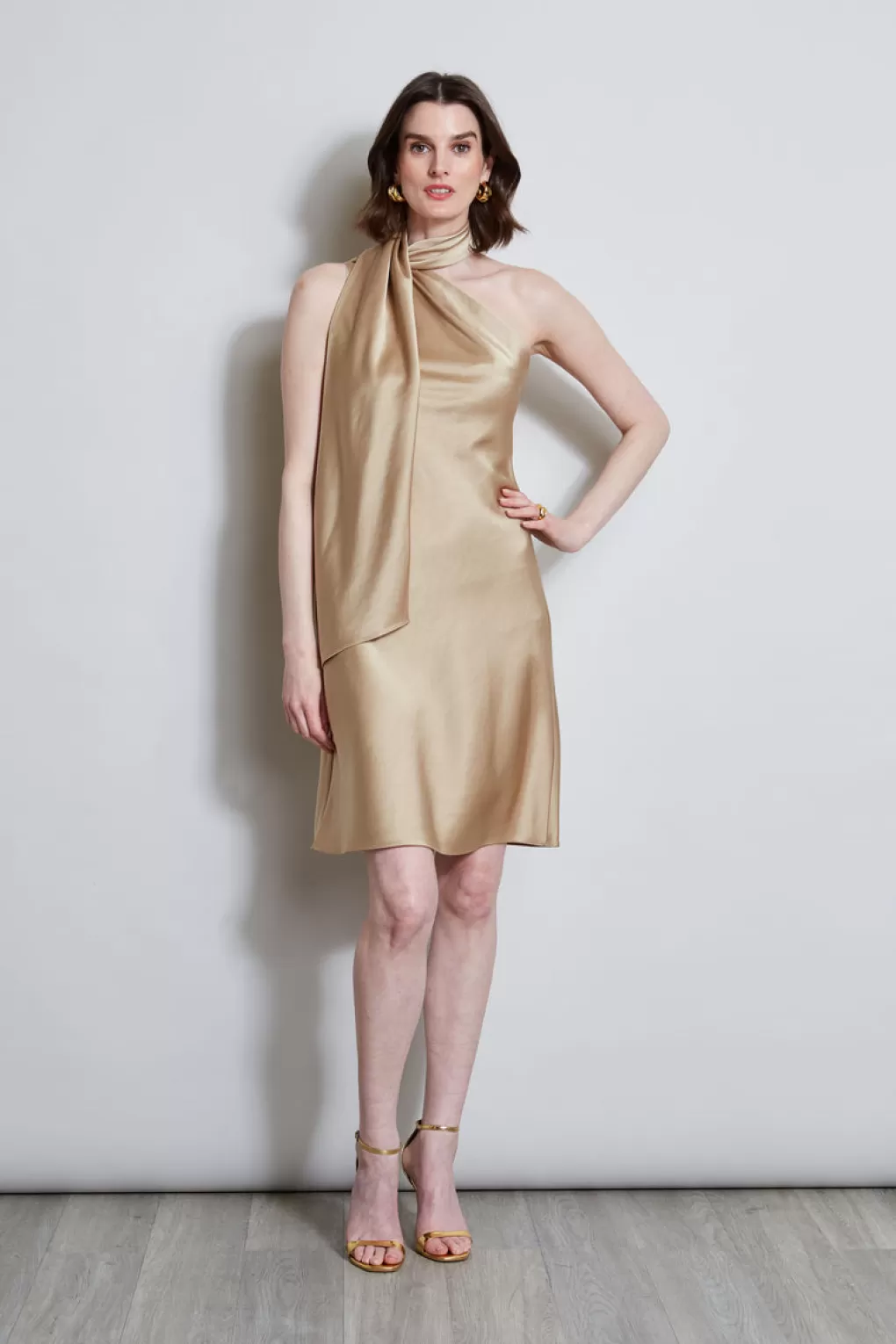 Outlet Elie Tahari Satin Scarf Dress SANDCASTLE