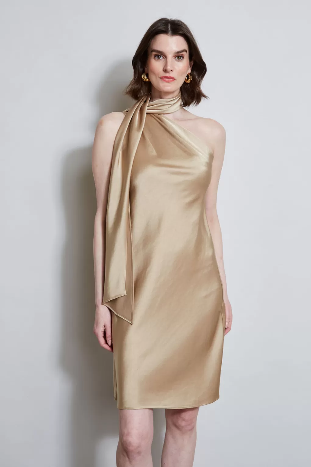 Outlet Elie Tahari Satin Scarf Dress SANDCASTLE