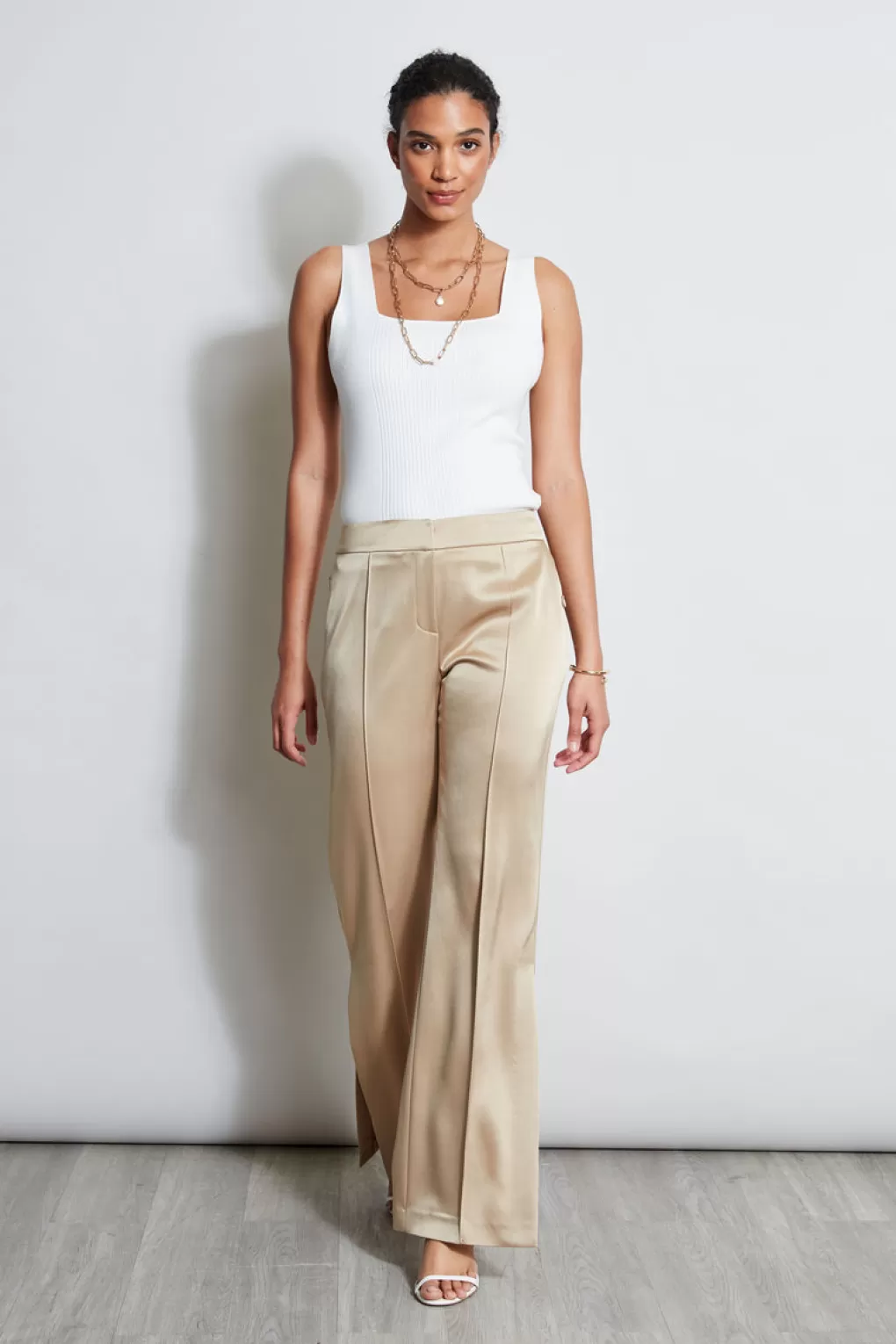 Shop Elie Tahari Satin Side Slit Pant SANDCASTLE