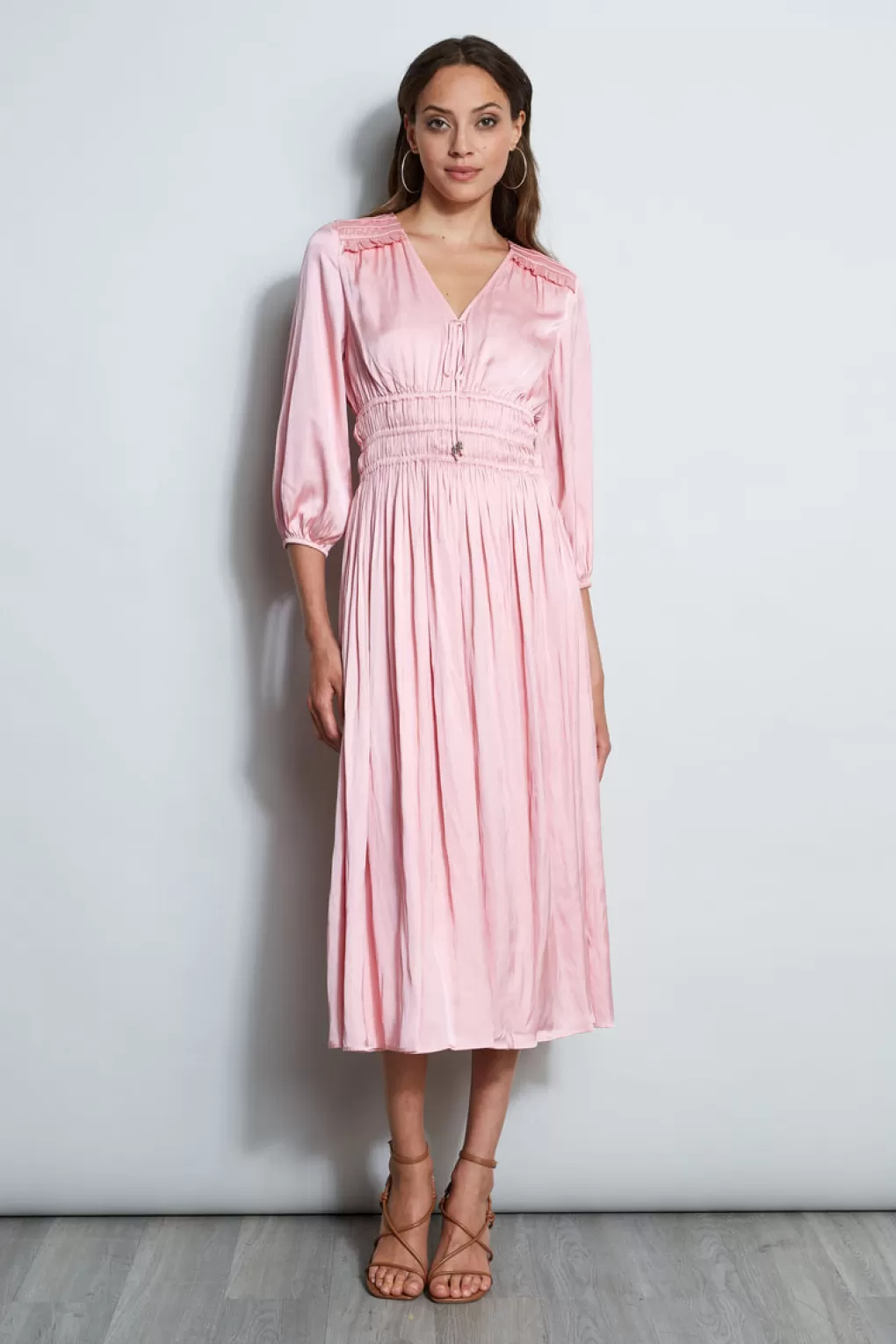 Online Elie Tahari Satin Smocked Pleat Dress SOHO PINK