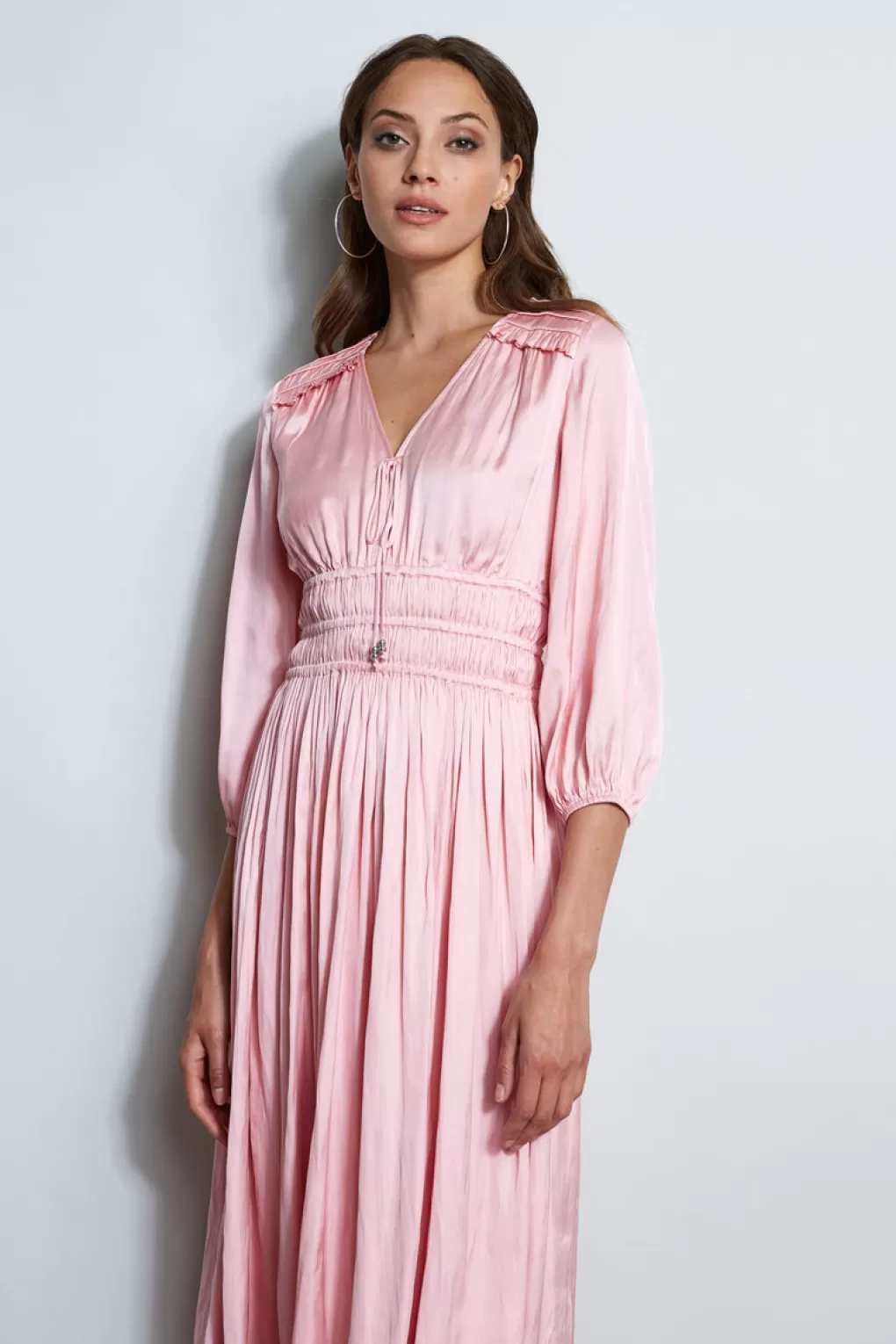 Online Elie Tahari Satin Smocked Pleat Dress SOHO PINK