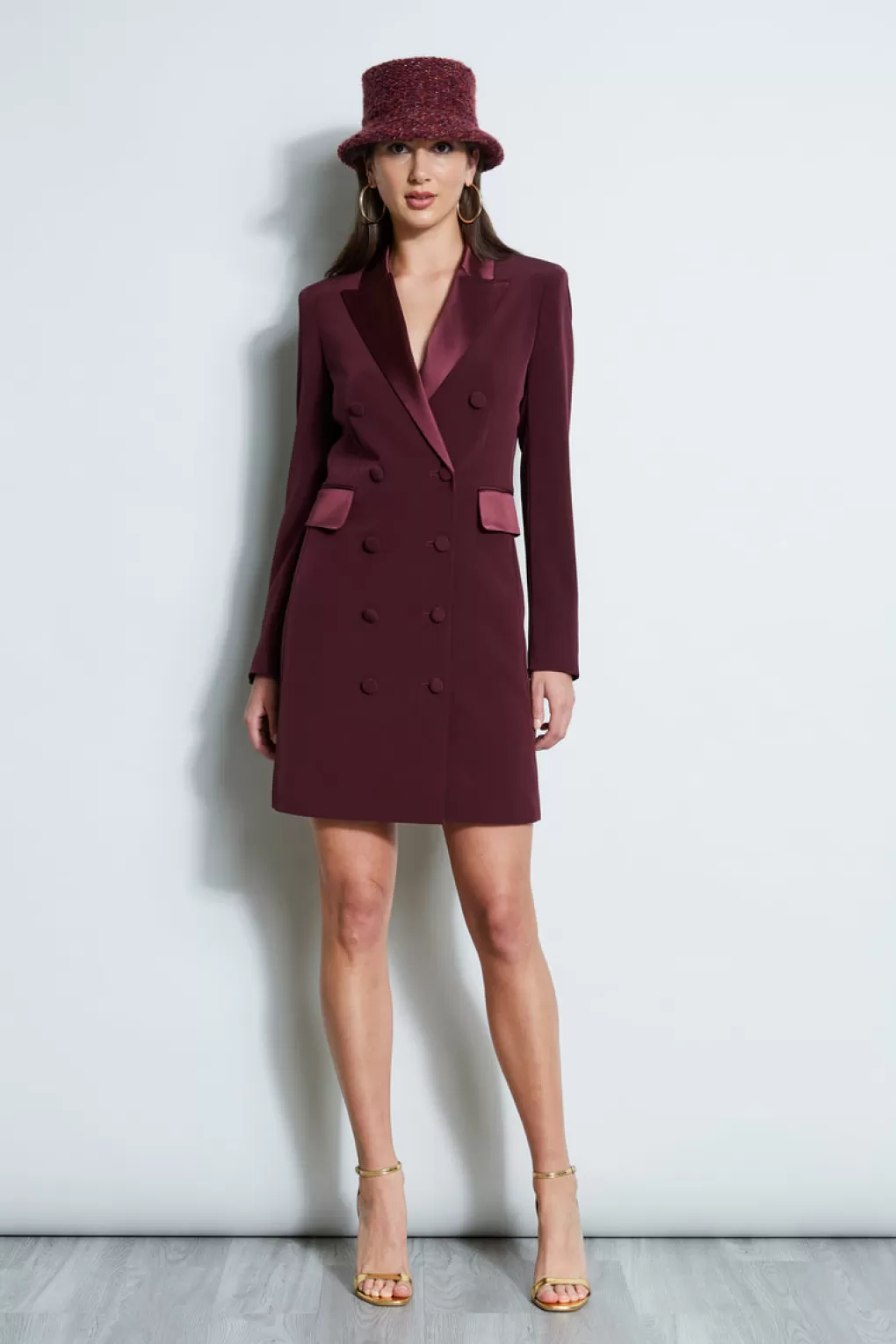 Online Elie Tahari Satin Tuxedo Coat Dress CORDOVAN