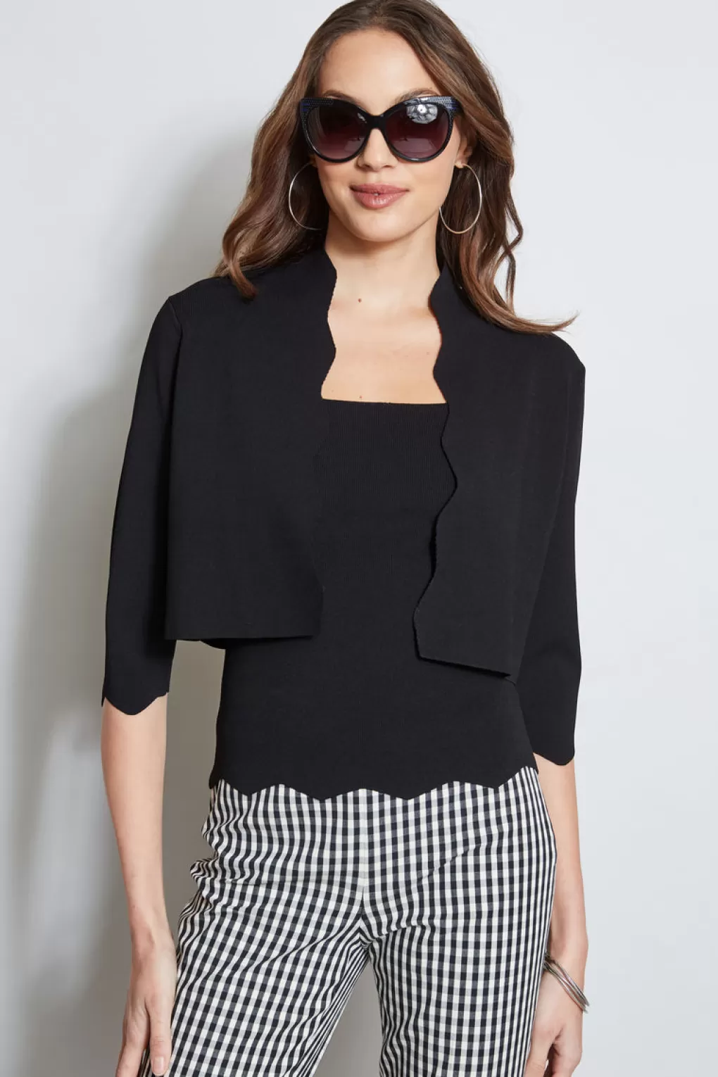 Store Elie Tahari Scallop Cardigan BLACK