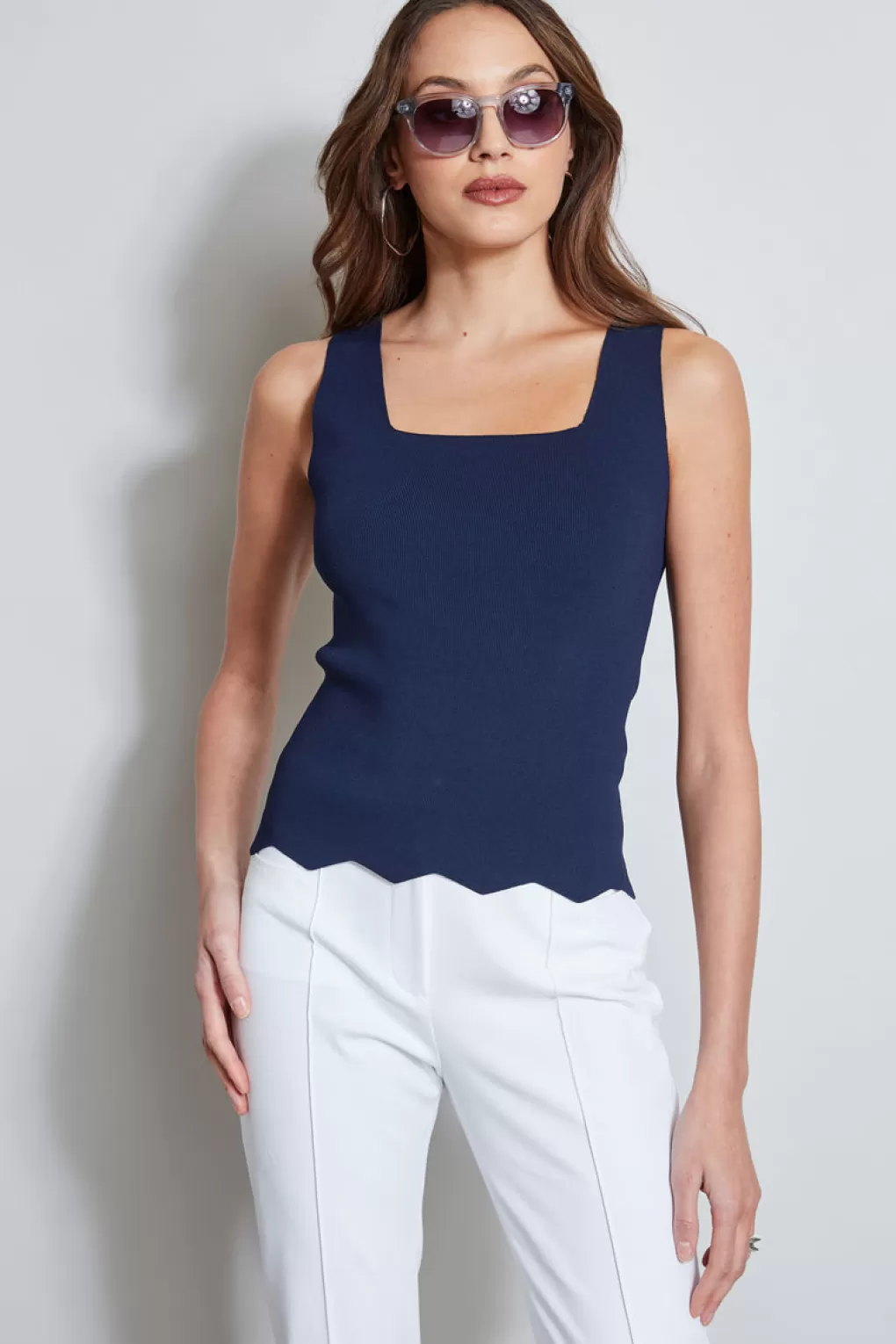 Best Sale Elie Tahari Scallop Hem Sweater Tank STARGAZER