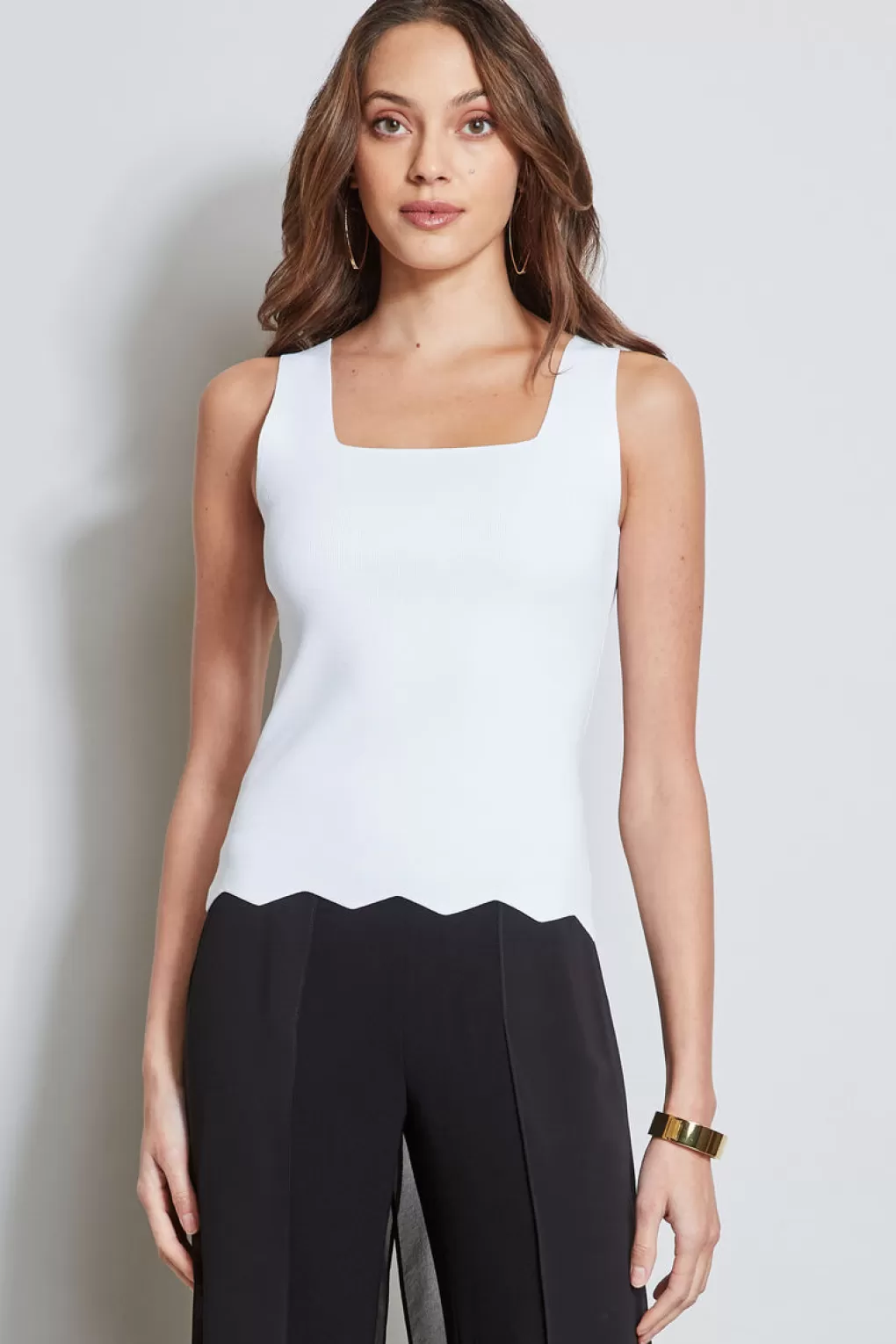 Clearance Elie Tahari Scallop Hem Sweater Tank PEARL