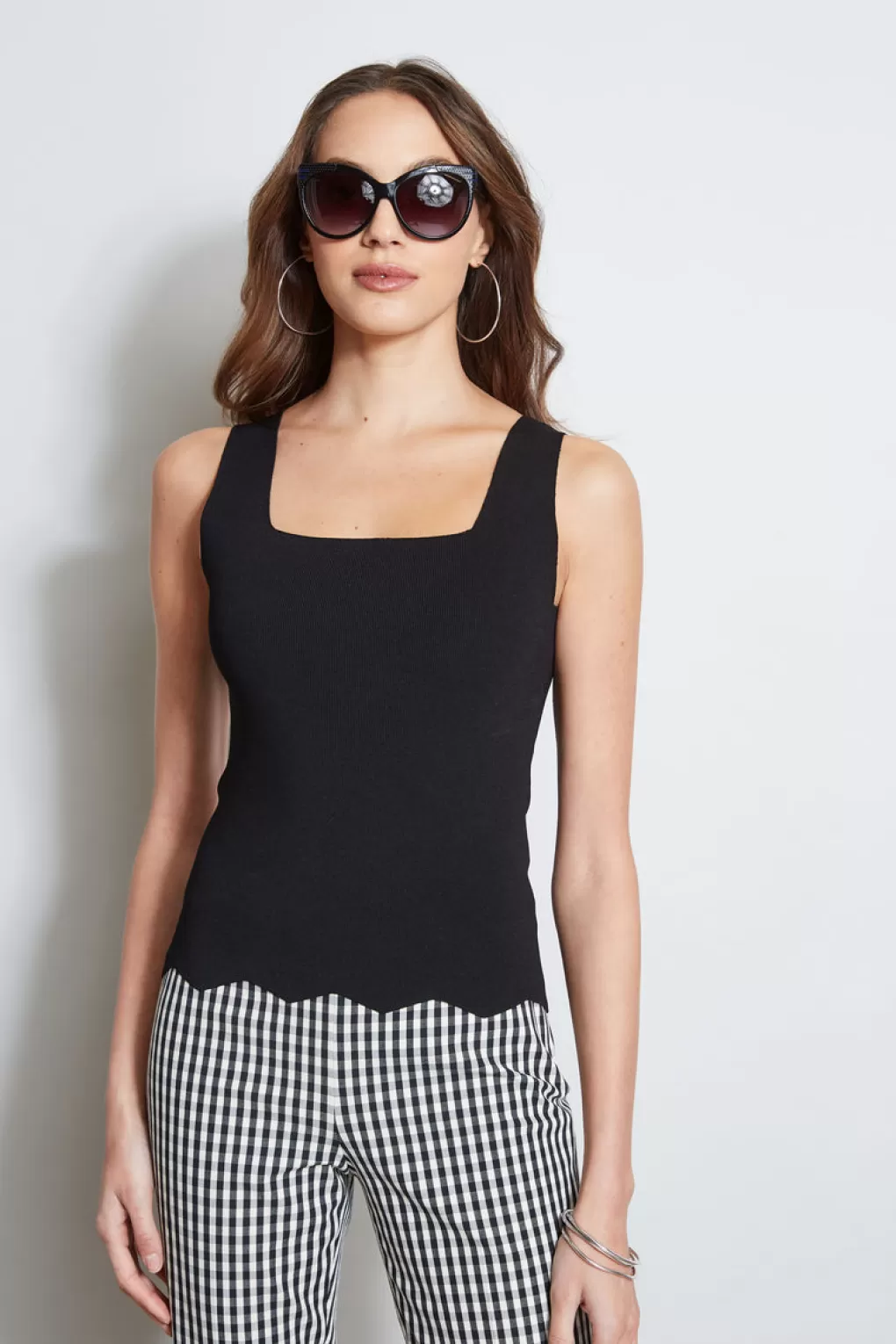 Cheap Elie Tahari Scallop Hem Sweater Tank BLACK