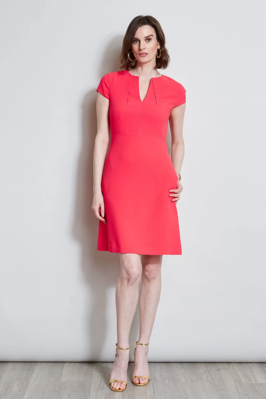 Fashion Elie Tahari Short Sleeve Dart Dress WILD STRAWBERRY