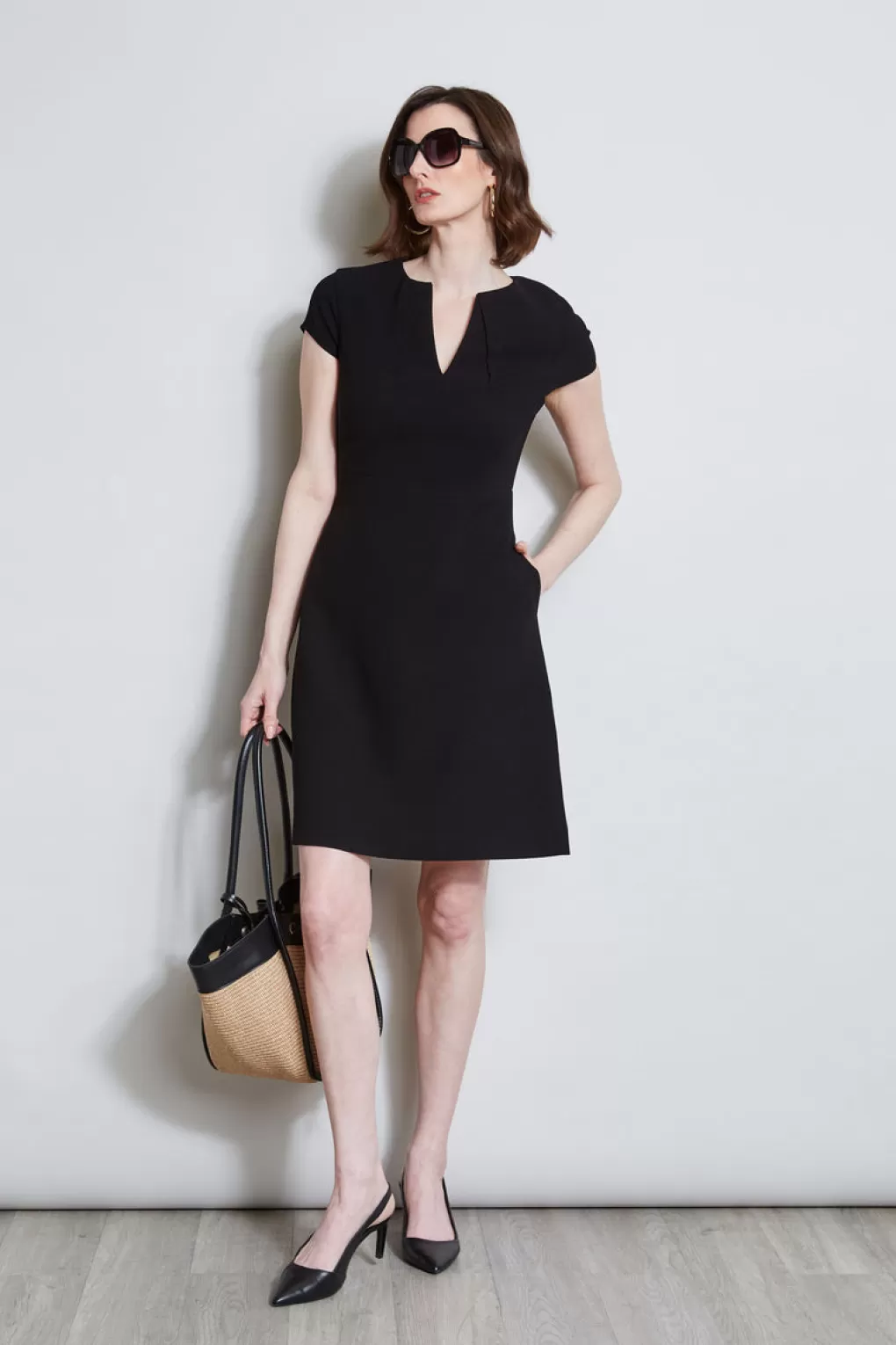 Online Elie Tahari Short Sleeve Dart Dress BLACK