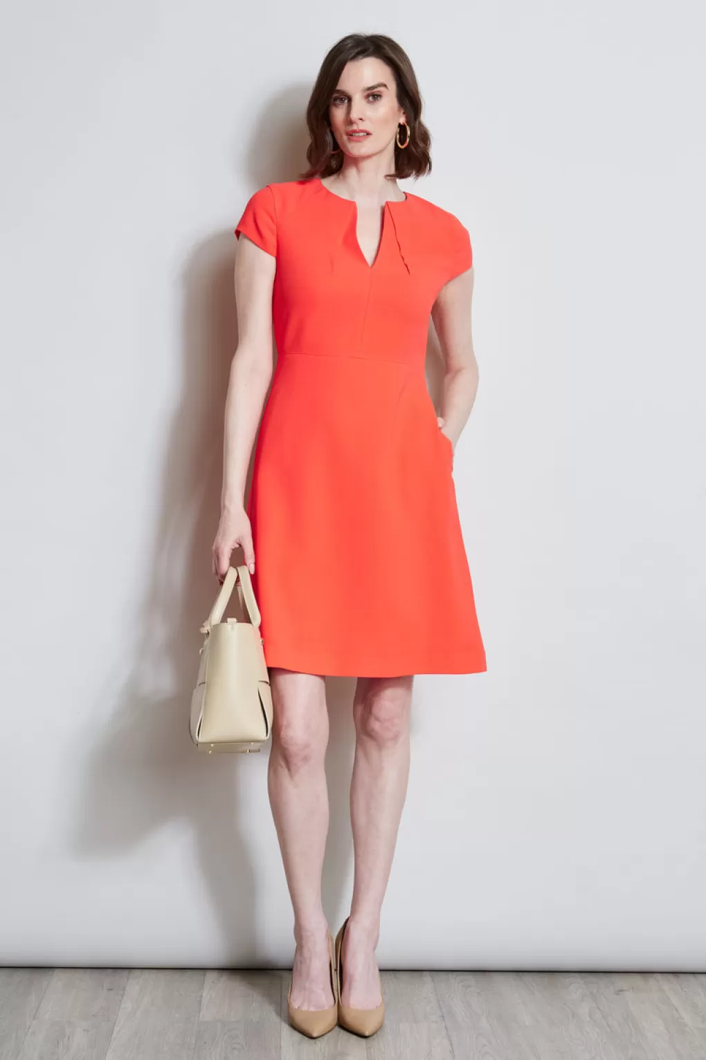 Discount Elie Tahari Short Sleeve Dart Dress TOMATO