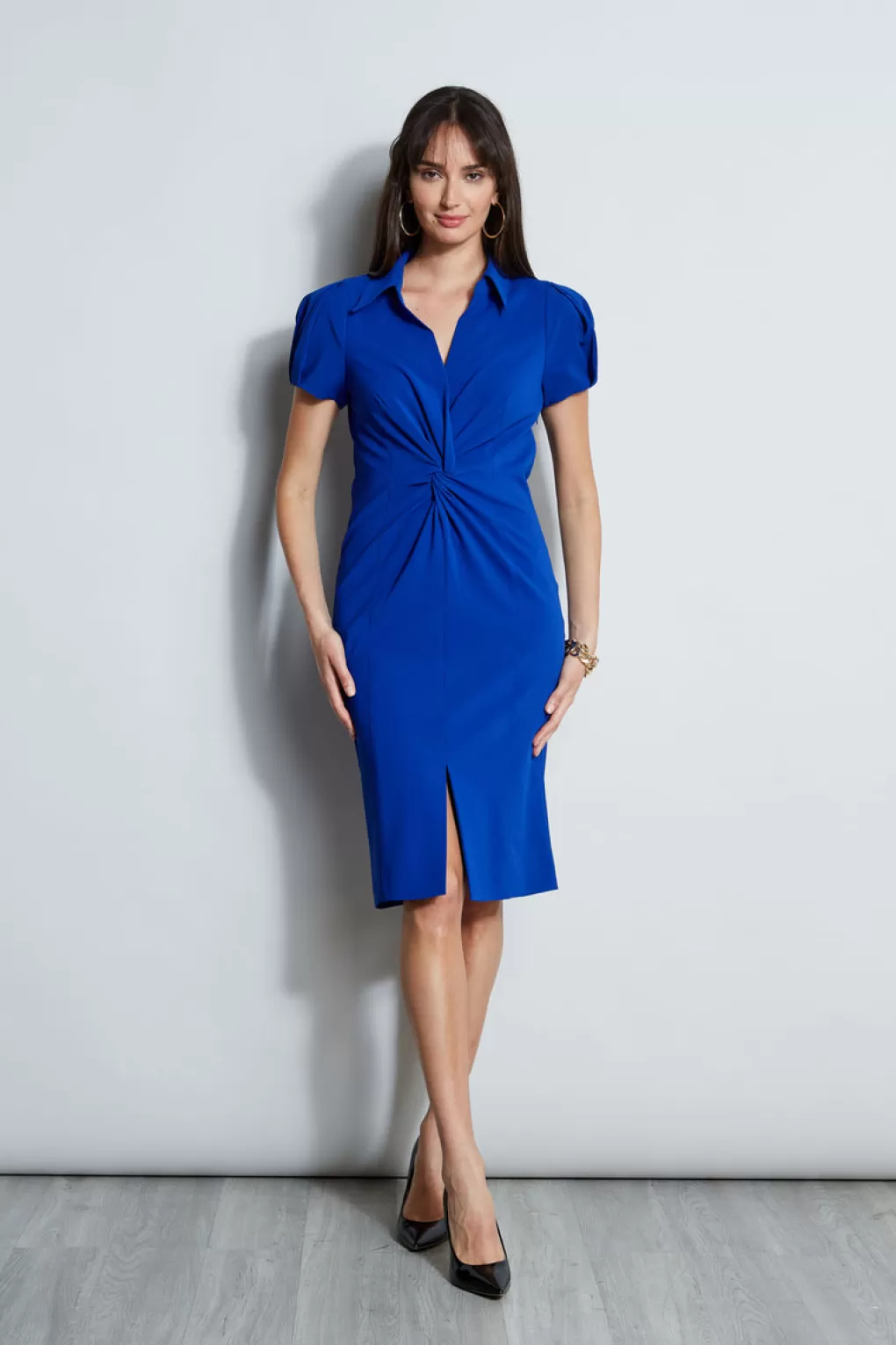 Clearance Elie Tahari Short Sleeve Twist Dress KLEIN BLUE