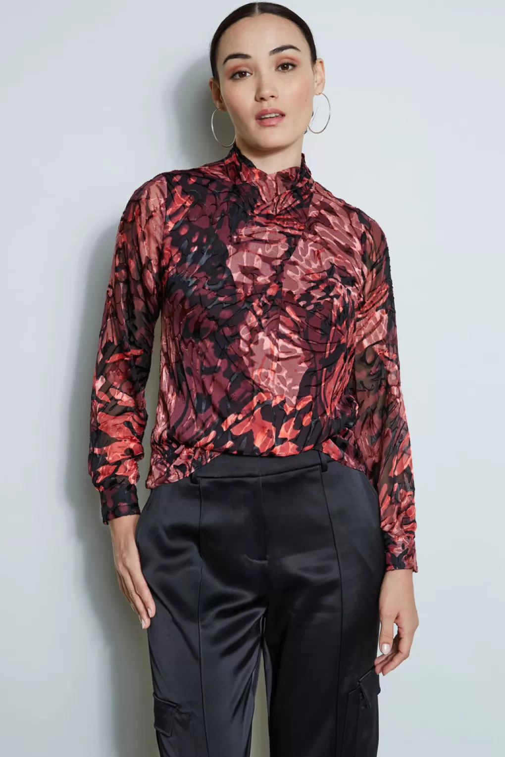 Outlet Elie Tahari Silk Burnout Twist Blouse MONARCH BURNOUT