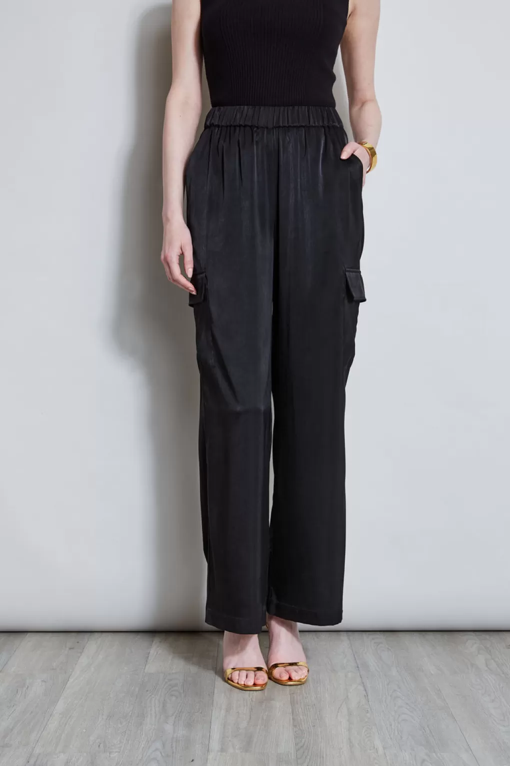 New Elie Tahari Silk Cargo Pant NOIR