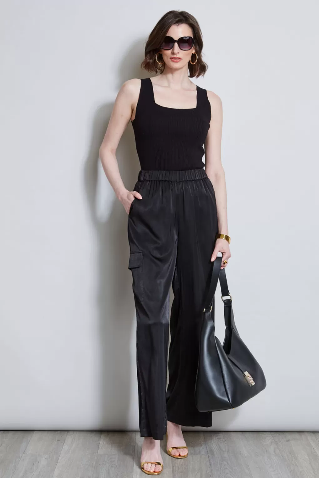 New Elie Tahari Silk Cargo Pant NOIR