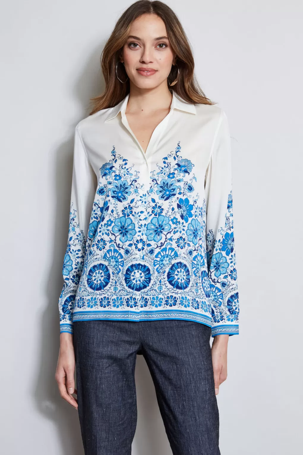 Online Elie Tahari Silk Cascade Garden Shirt CASCADE GARDEN PRINT