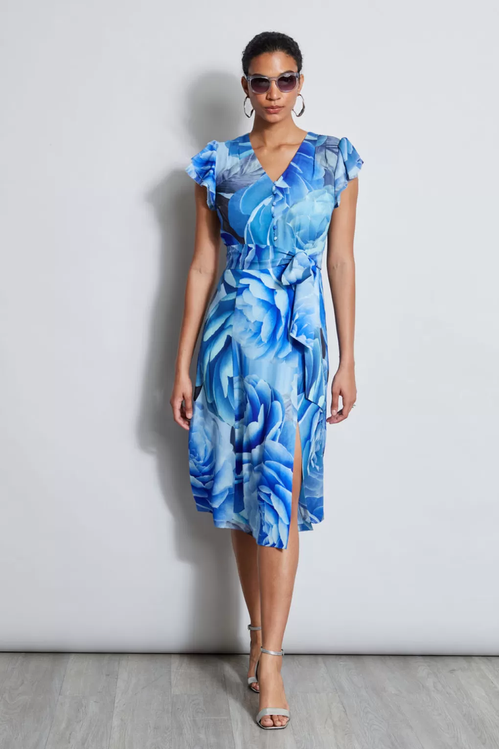 Store Elie Tahari Silk Fantasy Garden Midi Dress LAPIS MULTI