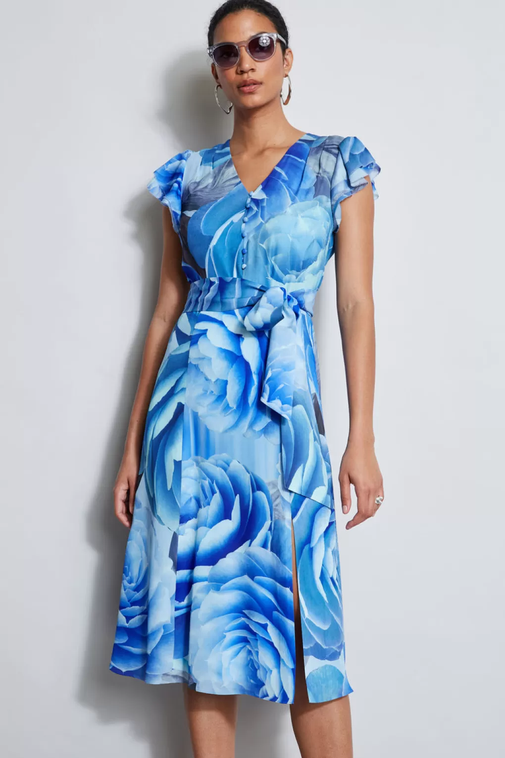 Store Elie Tahari Silk Fantasy Garden Midi Dress LAPIS MULTI