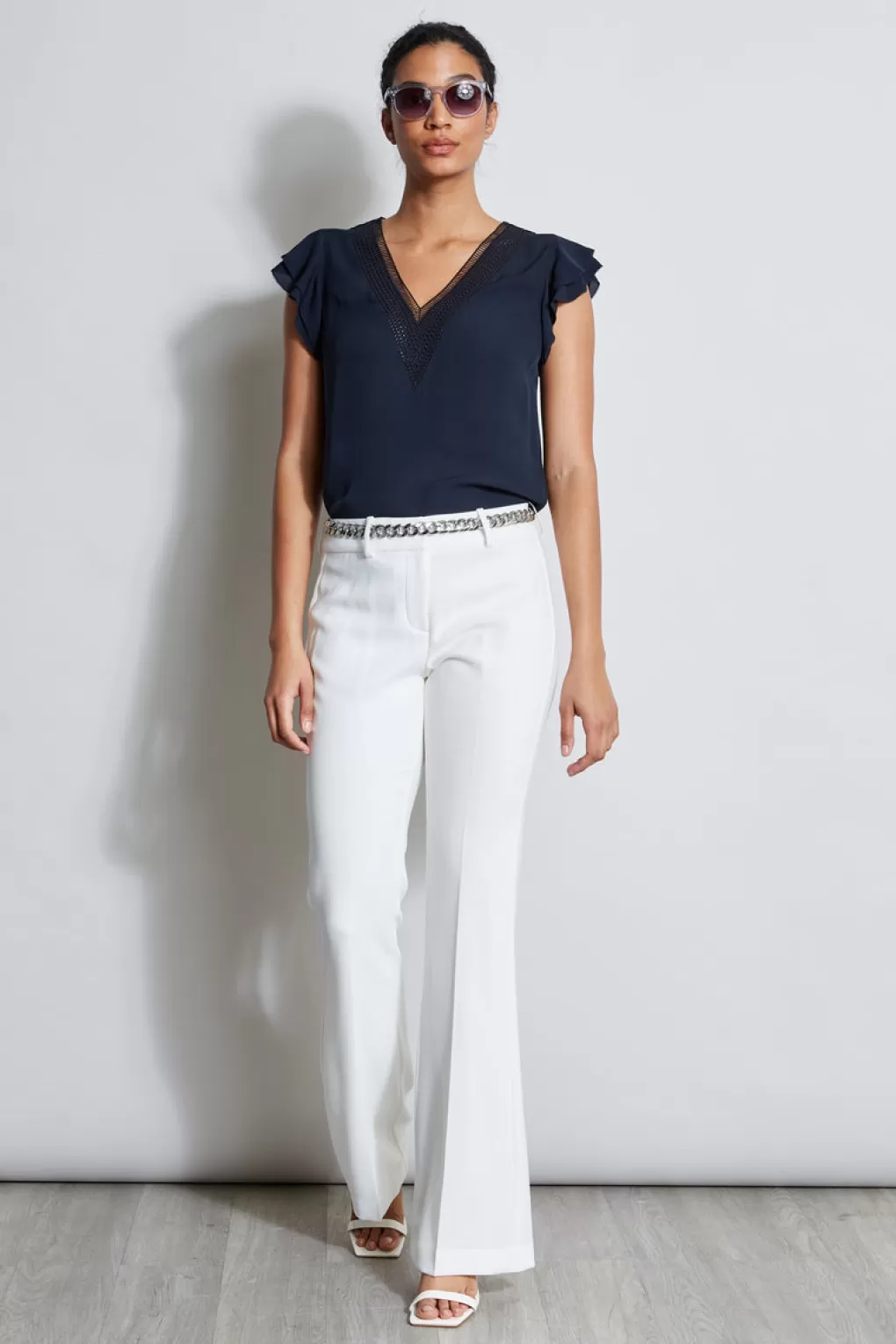 Online Elie Tahari Silk Flutter Sleeve Embroidered Shirt STARGAZER