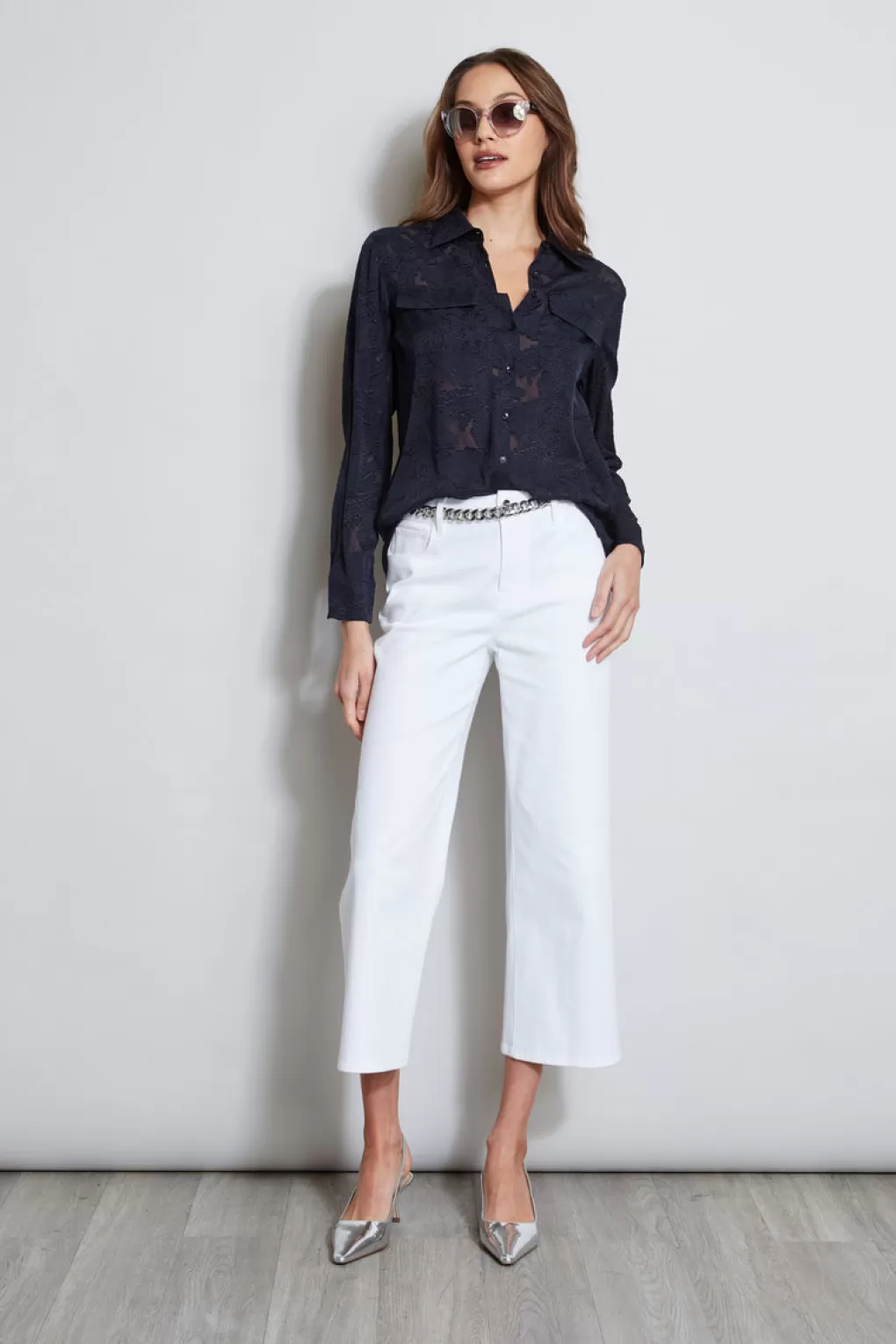 Discount Elie Tahari Silk Jacquard Utility Shirt STARGAZER