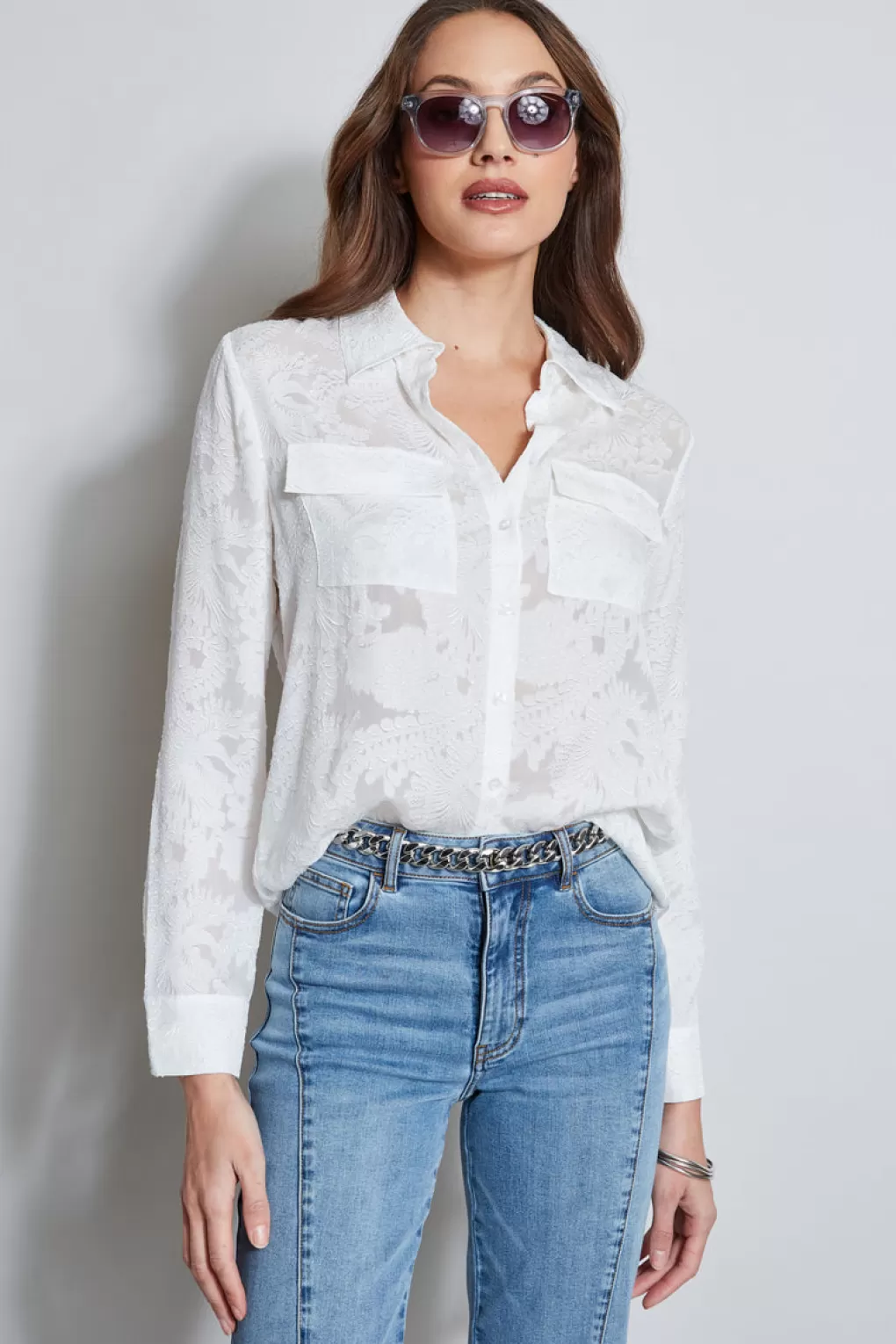 Best Elie Tahari Silk Jacquard Utility Shirt FOAM