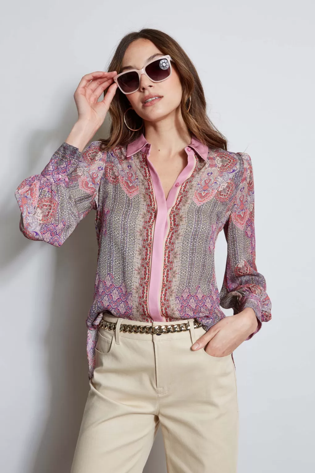 Store Elie Tahari Silk Ottoman Paisley Shirt MULTI