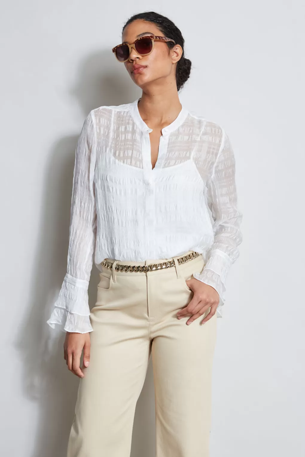 Online Elie Tahari Silk Pucker Texture Shirt PEARL