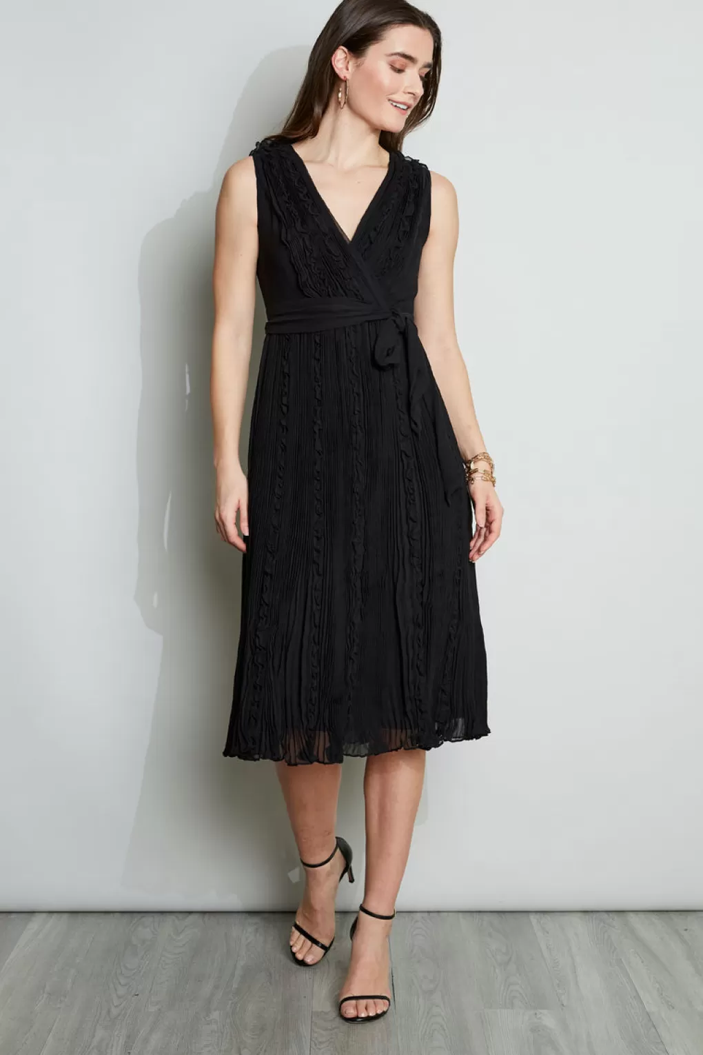 Cheap Elie Tahari Silk Ruffle Midi Dress BLACK