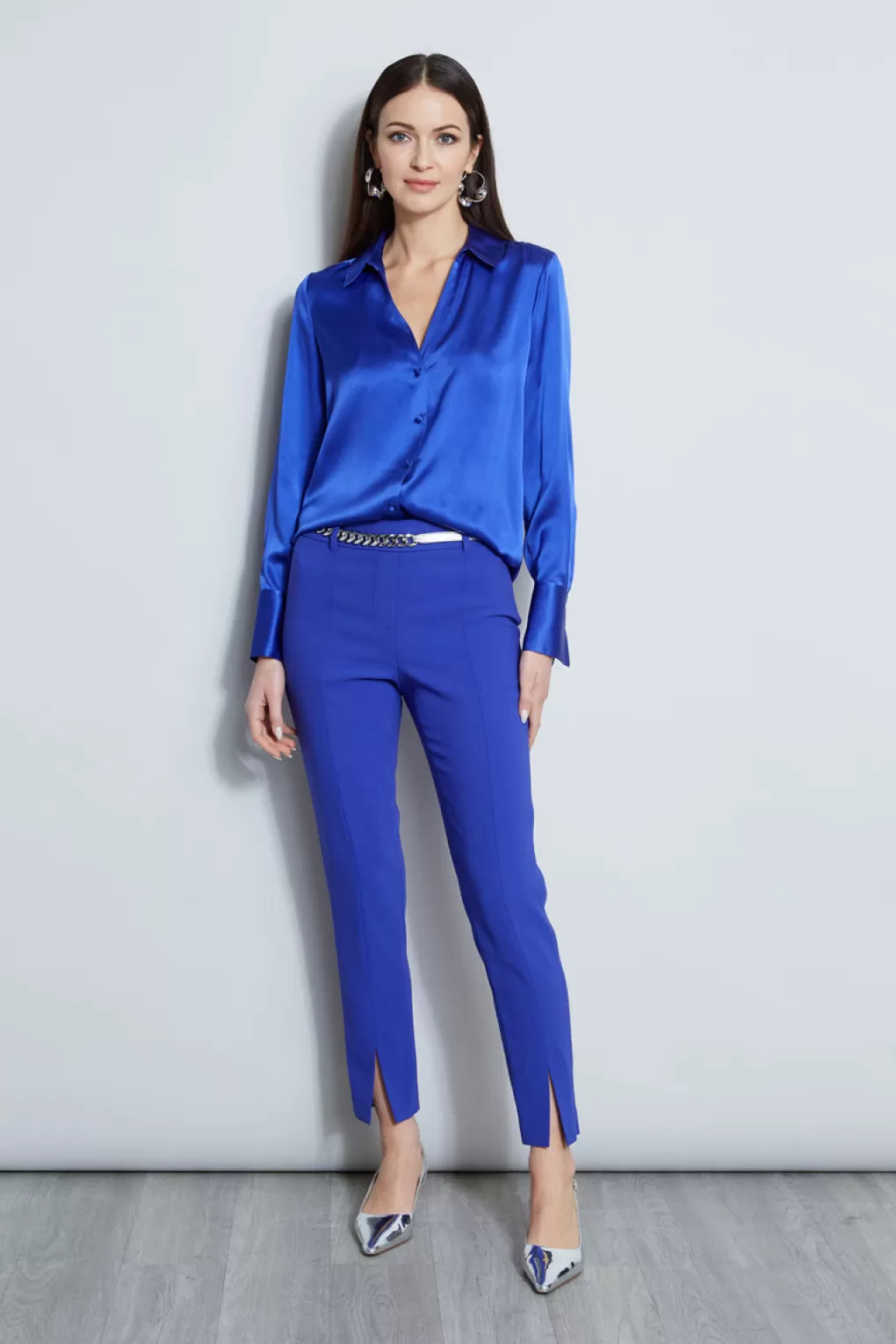 Online Elie Tahari Silk Satin Button Down Shirt LAPIS