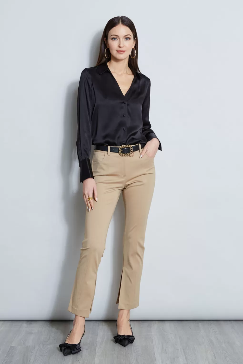 Cheap Elie Tahari Silk Satin Button Down Shirt BLACK