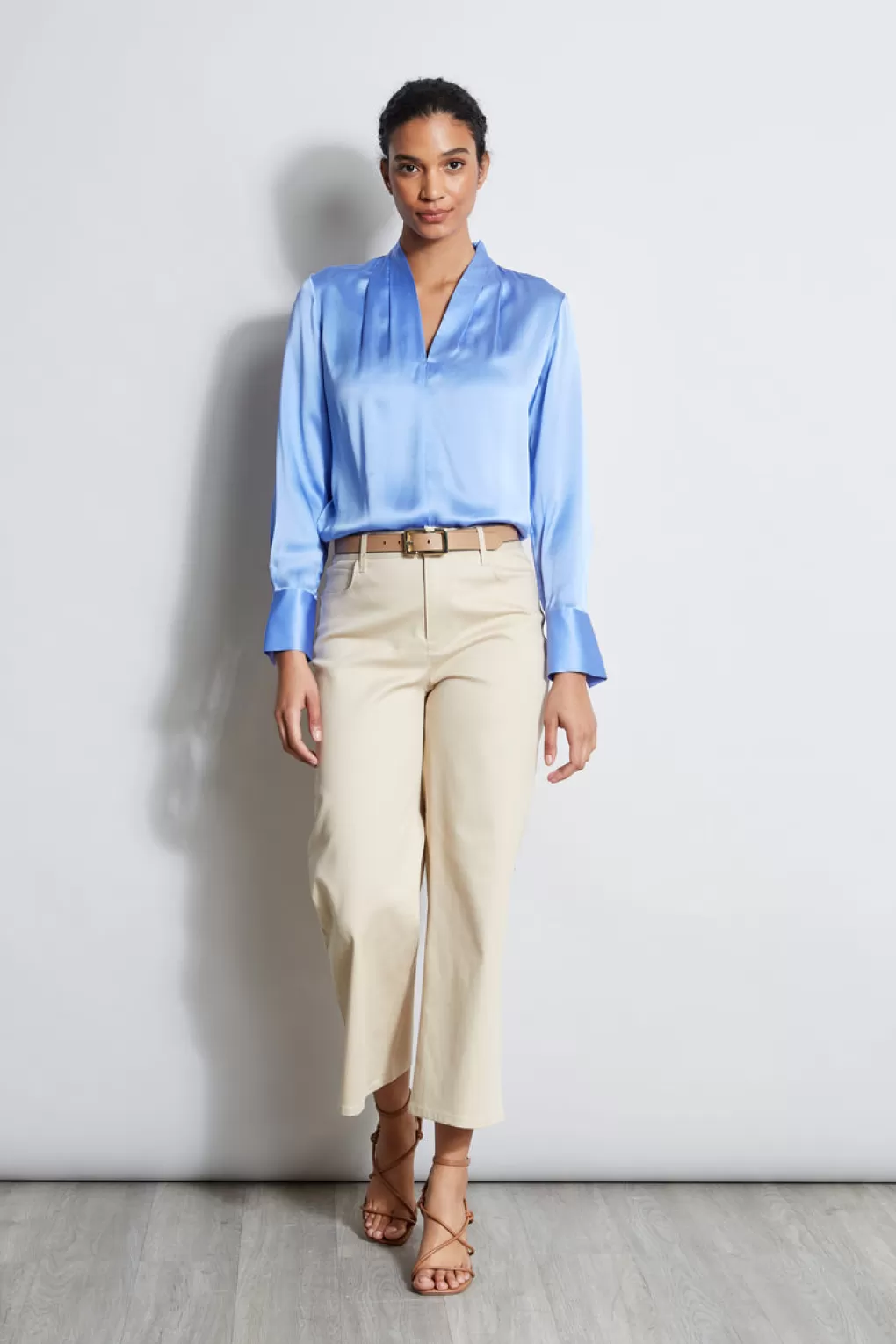 Best Elie Tahari Silk Satin Contour Neck Shirt HORIZON BLUE