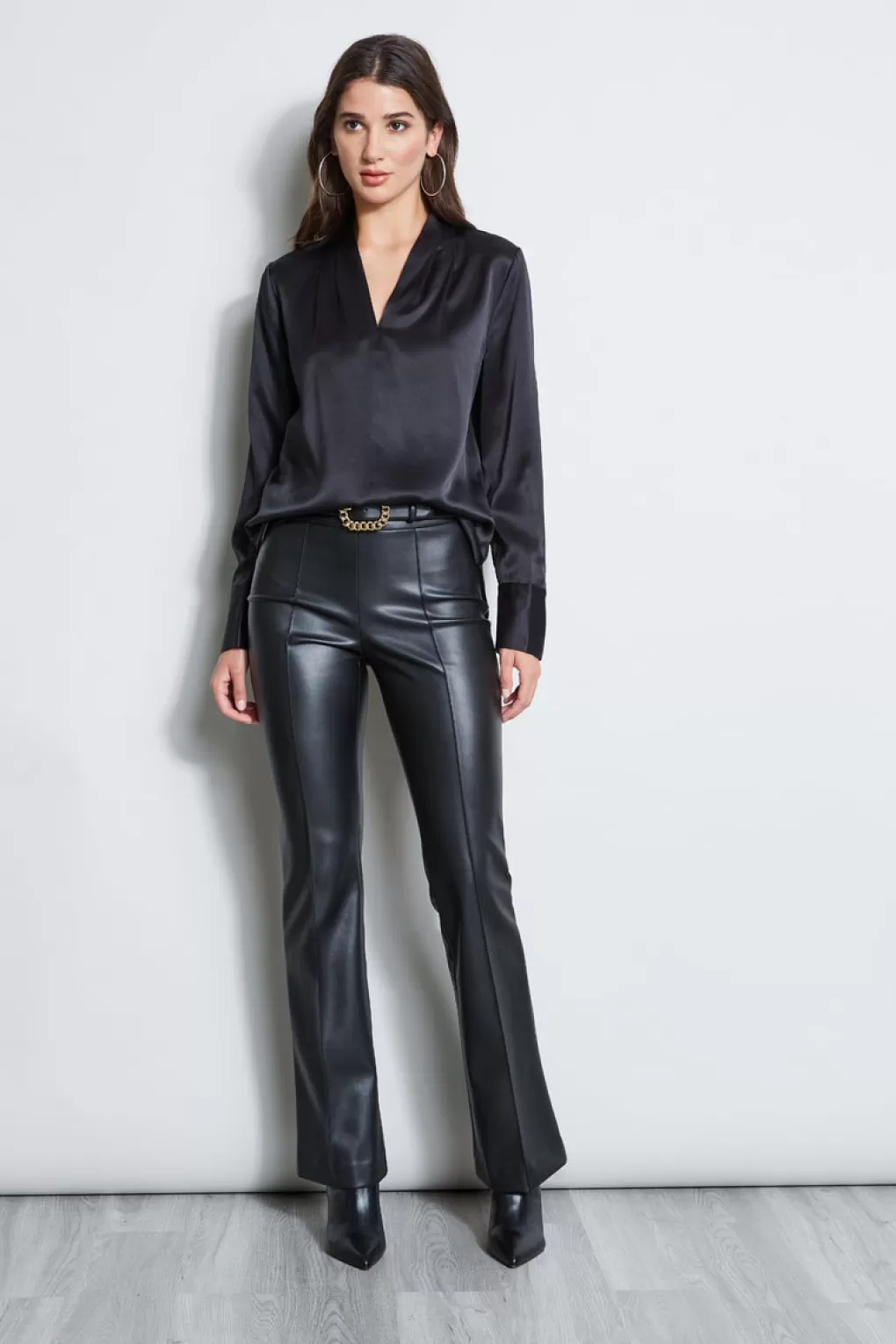 Flash Sale Elie Tahari Silk Satin Contour Neck Shirt BLACK