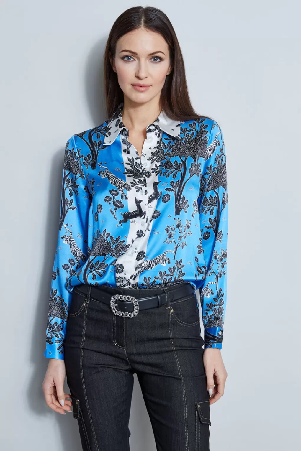 Store Elie Tahari Silk Satin Mystic Safari Shirt MULTI