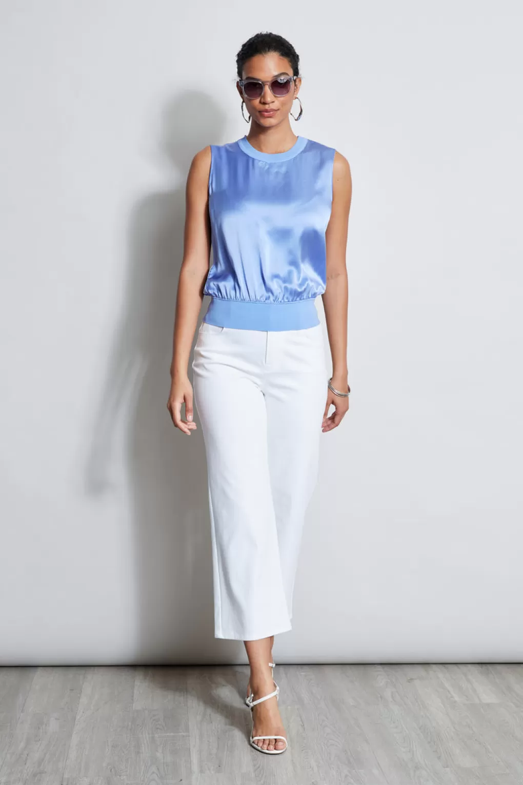 Shop Elie Tahari Silk Satin Rib Shirt HORIZON BLUE