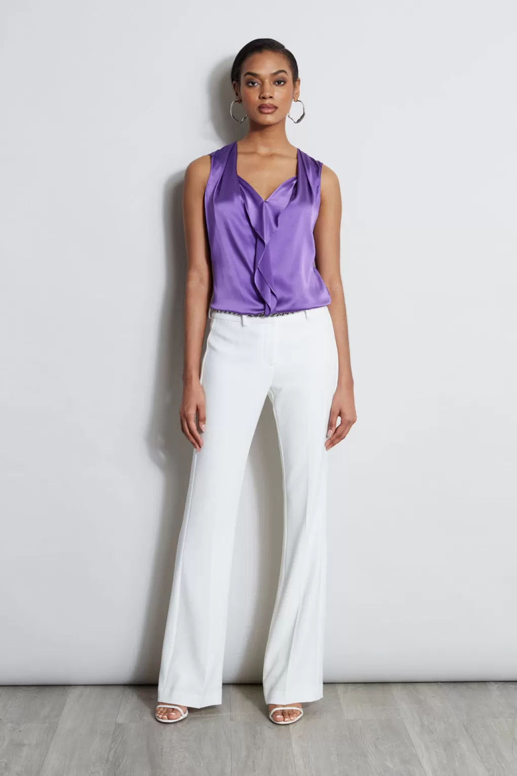 Clearance Elie Tahari Silk Satin Sleeveless Cascade Shirt VIOLET