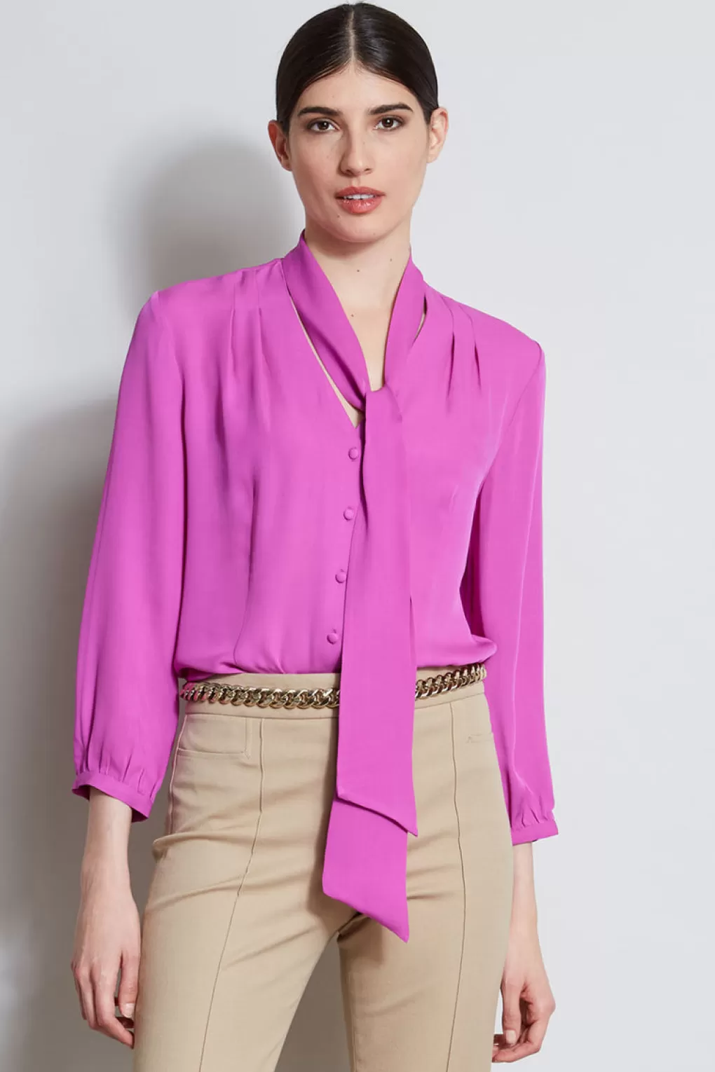 Best Elie Tahari Silk Tie Button Shirt PEONY