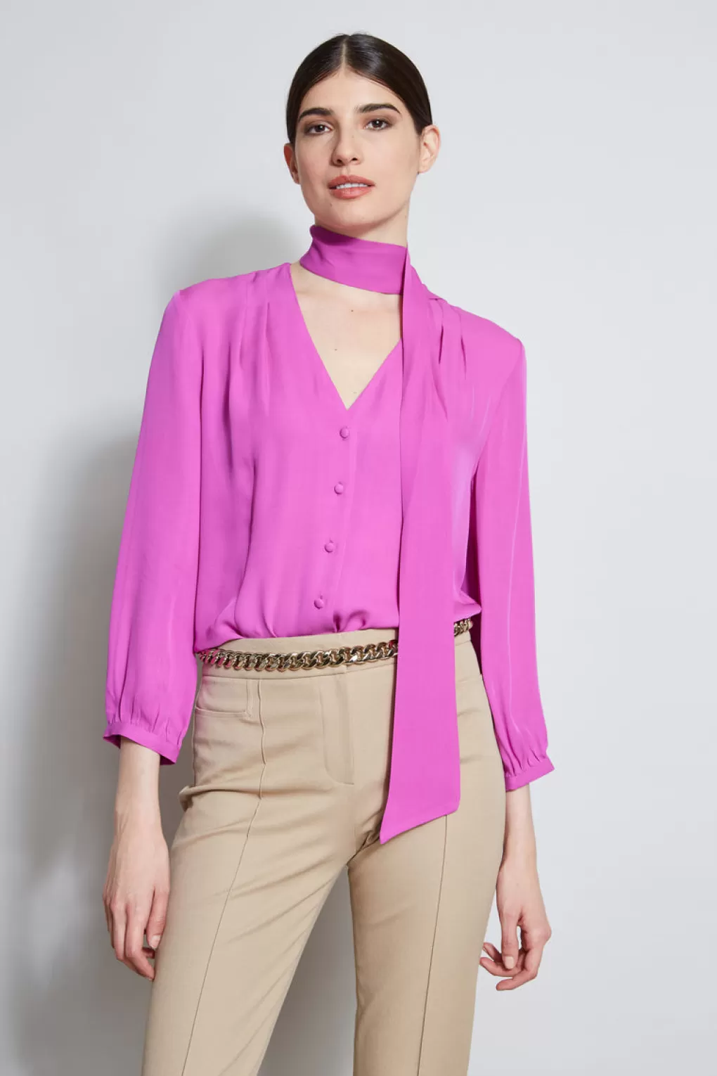 Best Elie Tahari Silk Tie Button Shirt PEONY