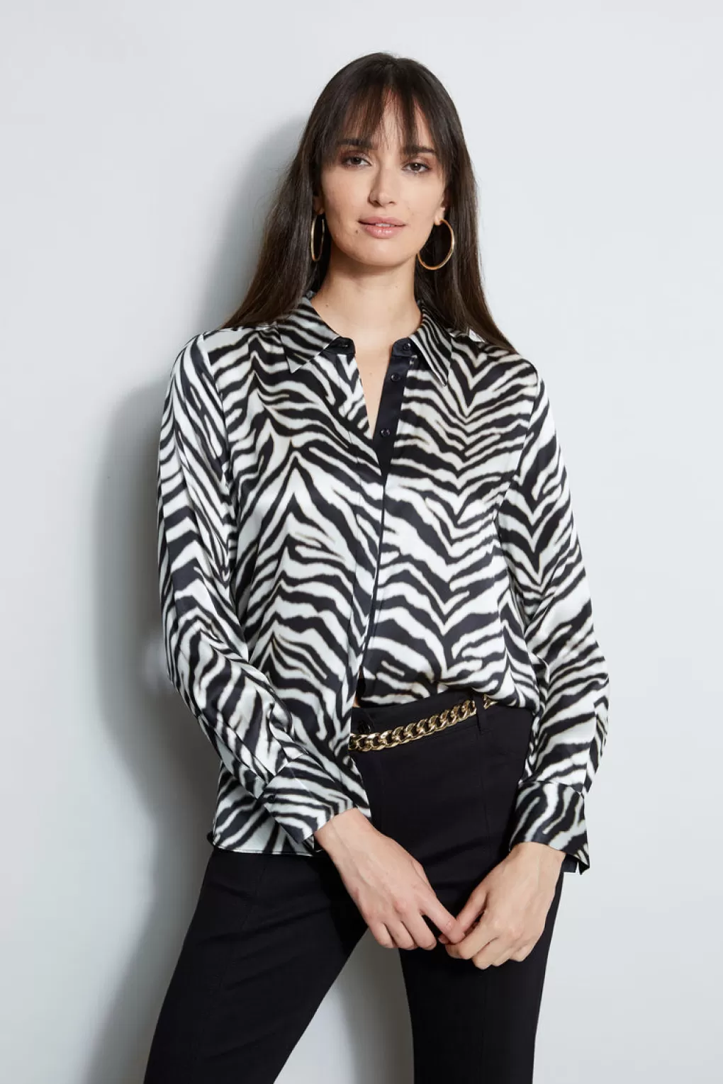 Sale Elie Tahari Silk Zebra Button Down Shirt BLACK MULTI